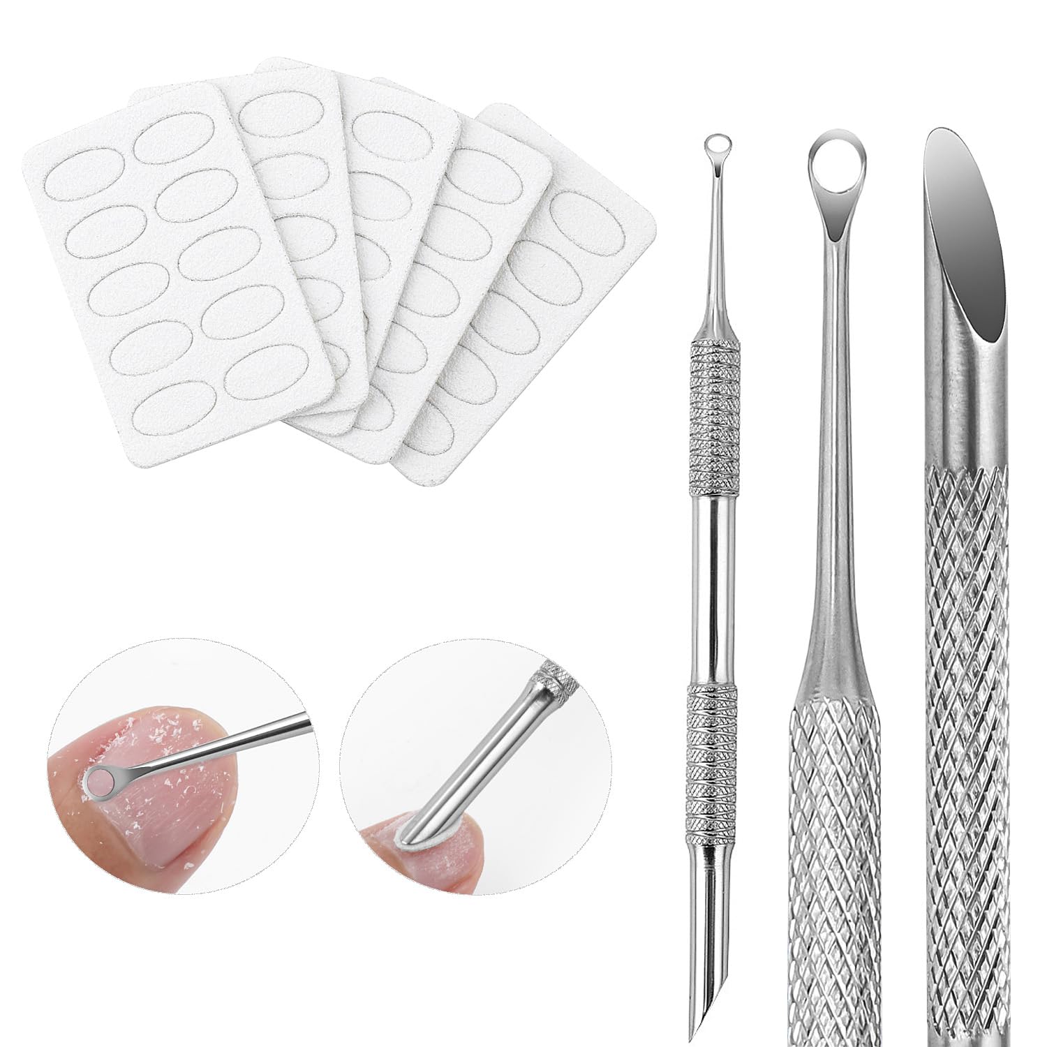 Cuticle Pusher with 2 Ends Pre-treatment Cuticle Pusher Cuticle Remover with Sandpaper Sheets Nail Art Dead Skin Removing