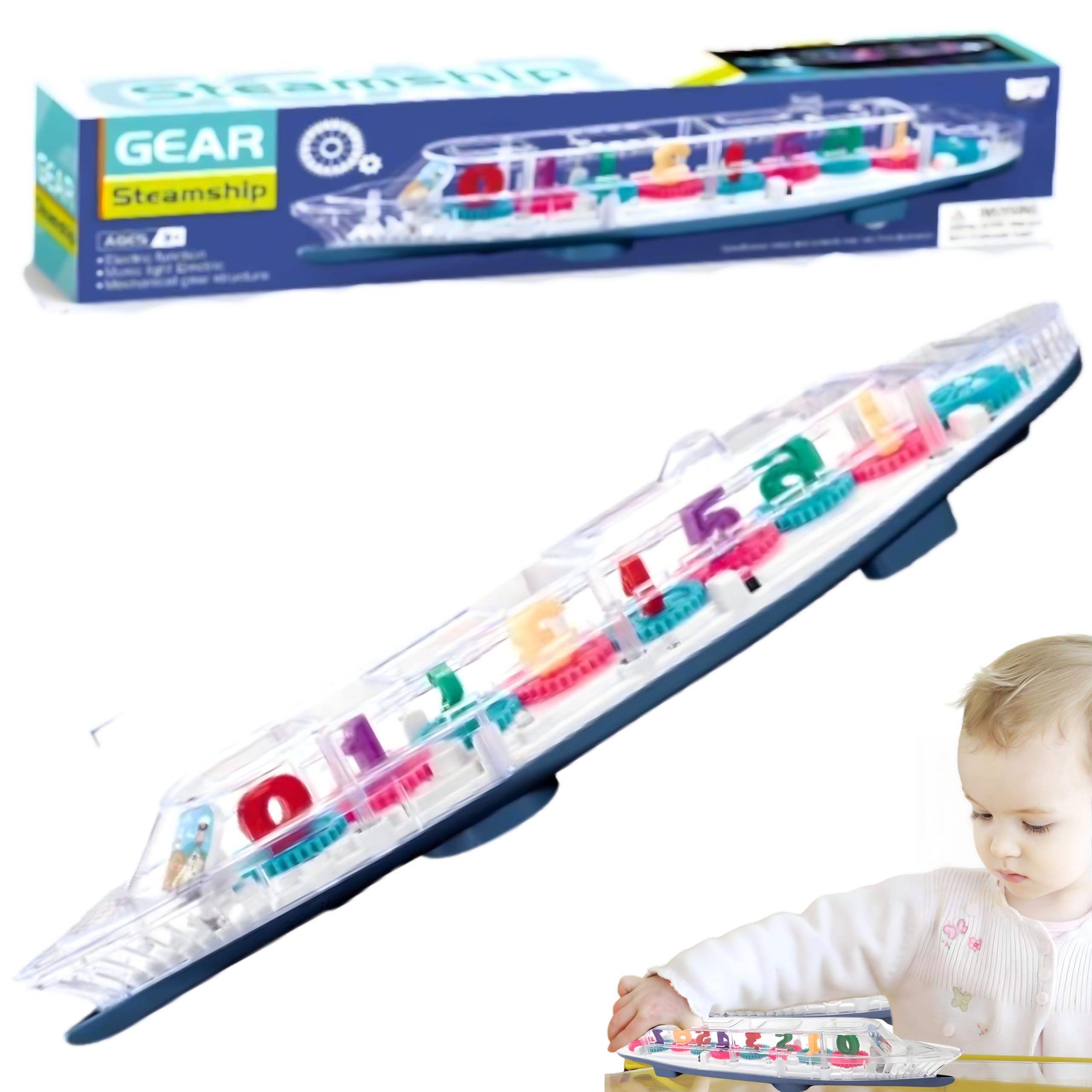TOYS STORM Transparent Concept Long Train Toy with Bump & Go Effects, Electric Mechanical Gear Race Musical Train, and 360-Degree Rotation Toys