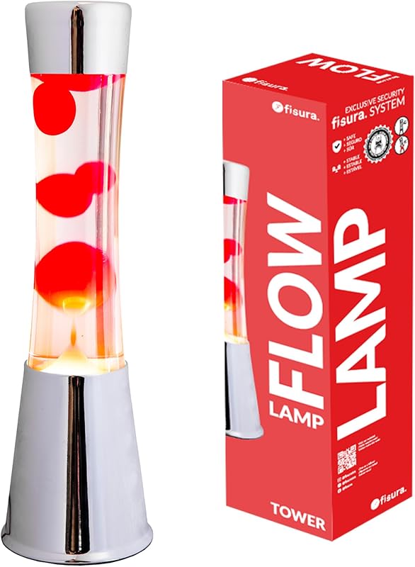 Fisura - Lámpara de Movimiento Líquido 15,5", Cera Roja, Luz Ambiental Retro Decorativa, Luz de Noche para Dormitorio, Lámpara Magma Retro Relajante para Adolescentes y Adultos, Regalo Original