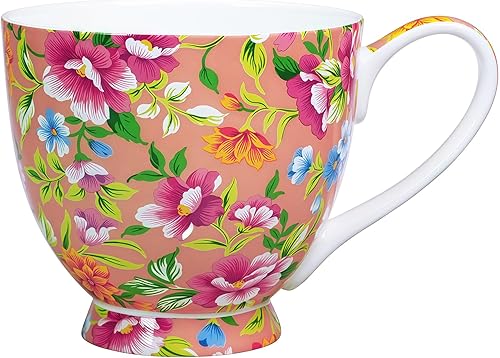 Miniatura 8 de Tazas florales de porcelana de hueso de 16 onzas, elegante taza de té y café floral, apta para microondas y lavavajillas, perfecta para café, té,