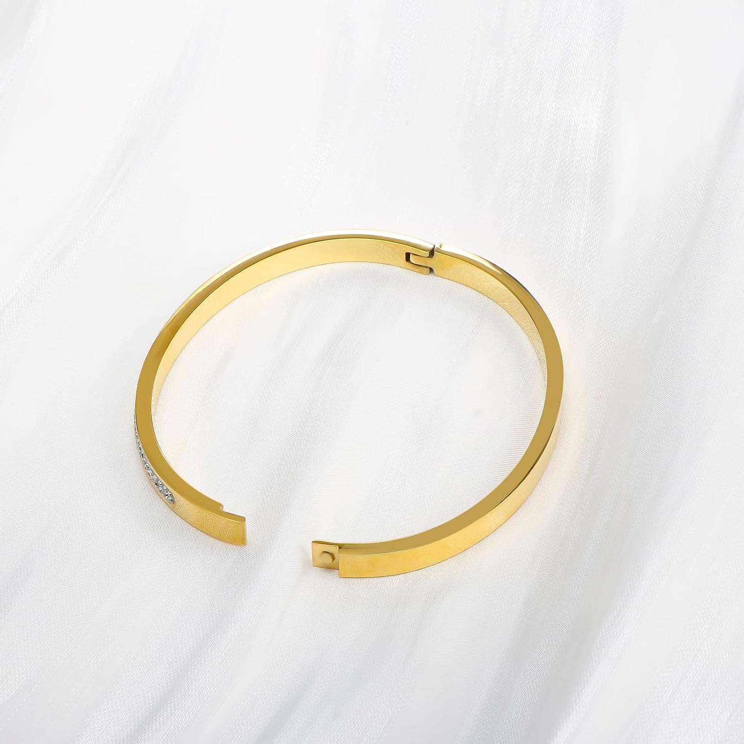 Gold Bangle Bracelets for Women, 18K Gold Plated CZ Simulated Diamond Dainty Small Elegant Vintage Thin Stacking Bangle Bracelets Woman 6.7” - Image 5