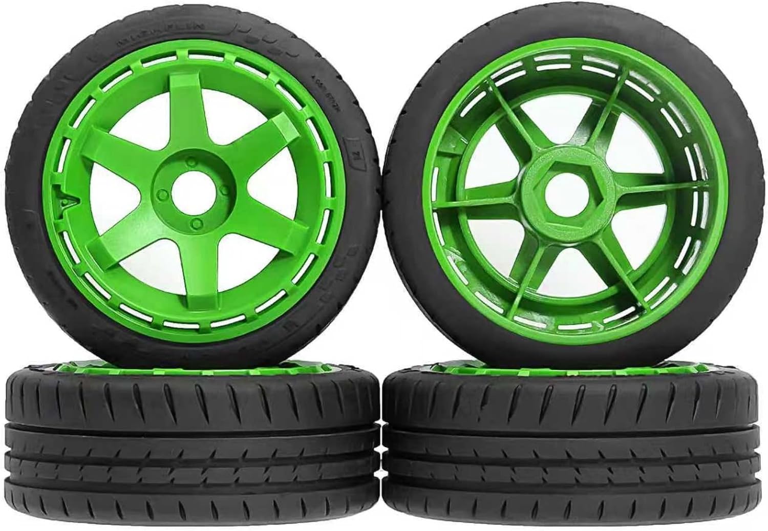 110mm OD 1/8 1/7 RC On Road Tires & Wheels 6-Spoke Rally Racing Wheels 17mm Hex for 1:8 1:7 Street Touring Drift Truck Car ARRMA Losi Kyosho VRX GT2 W10 Felony 6S BLX HPI WR8 4PCS (Green)