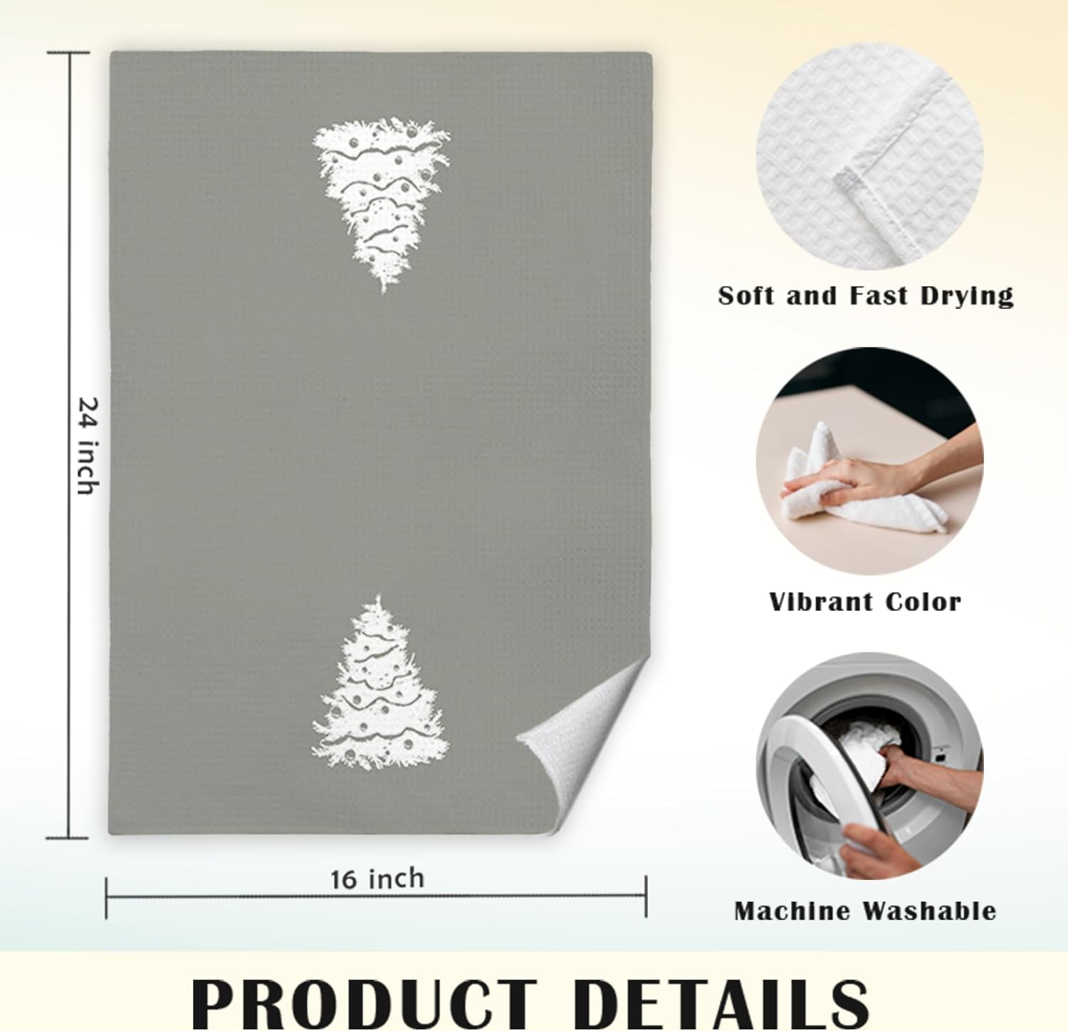 JINYO Boho Neutral Christmas Kitchen Towels, Modern Winter Snowy Christmas Tree Decorative Hand Towels for Bathroom Kitchen, Rustic Neutral Pine Tree Decorative Dish Tea Towels, 16x24 Inch Set of 4 - Image 5