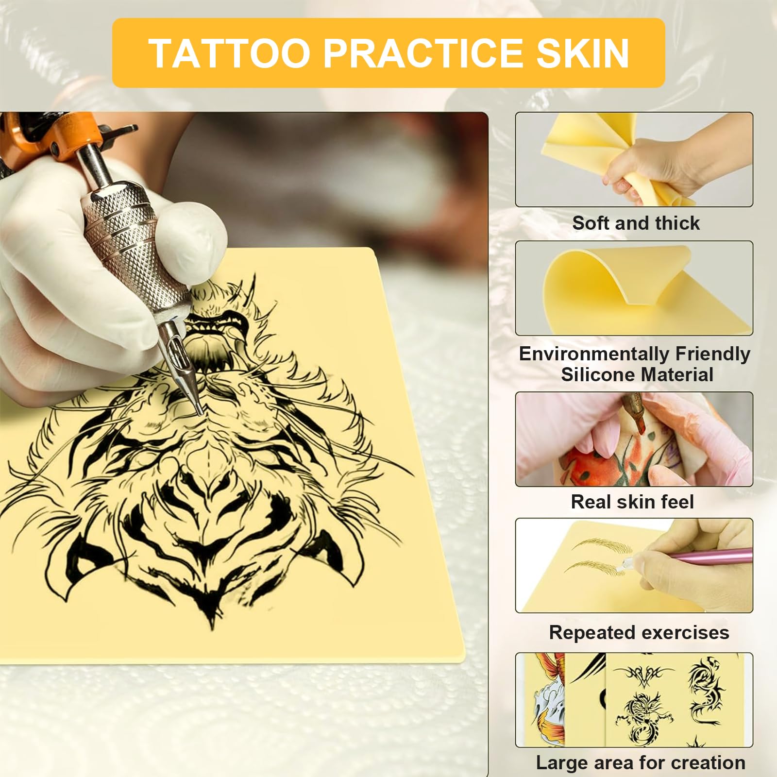 Tatuaż do ćwiczeń, 5 sztuk, A4, 20 x 30 cm, sztuczna skóra, 3 mm, dla początkujących i tatuatorów