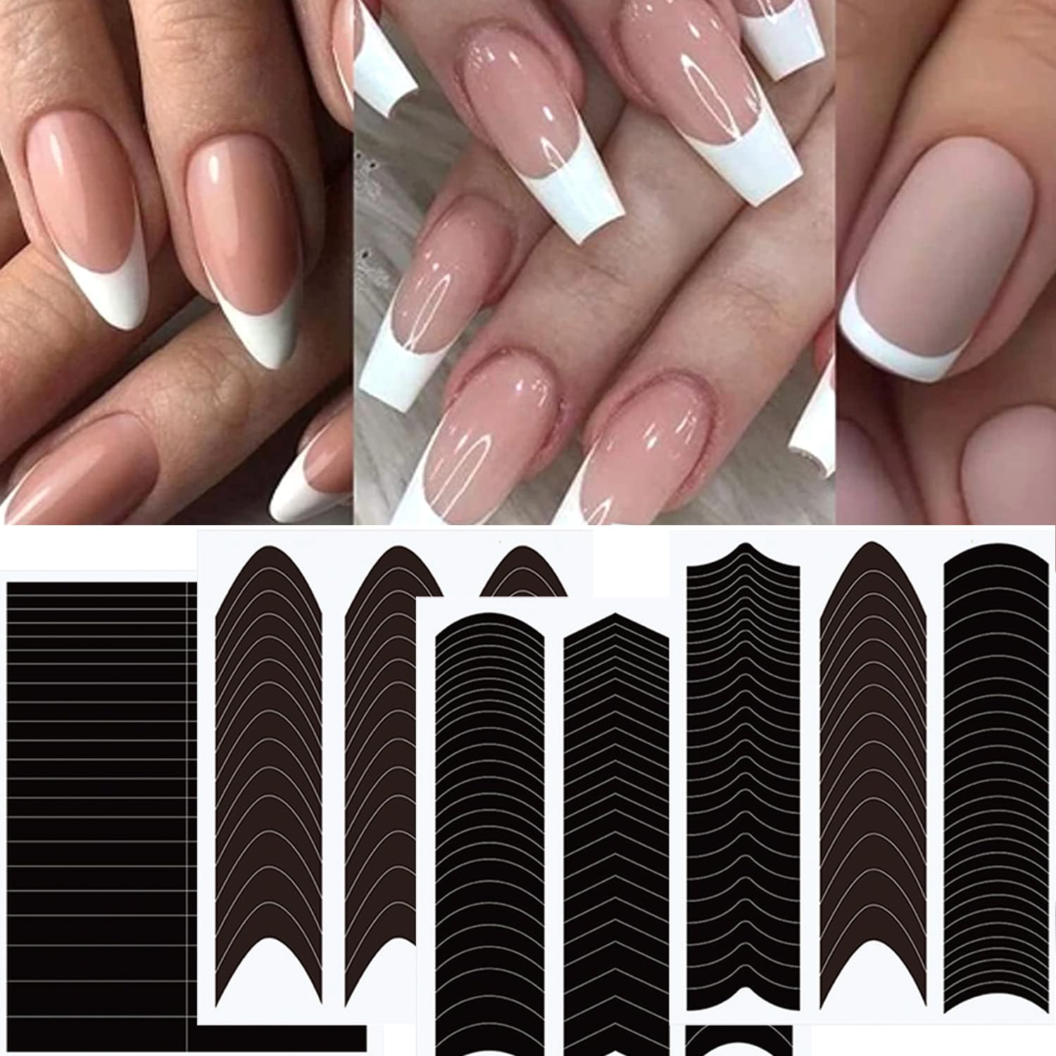 40 Sheets French Tip Nail Guides, Self-Adhesive Manicure Tips Guide Stickers,Stencil Tool for Nail Art DIY Decoration?6 Designs?