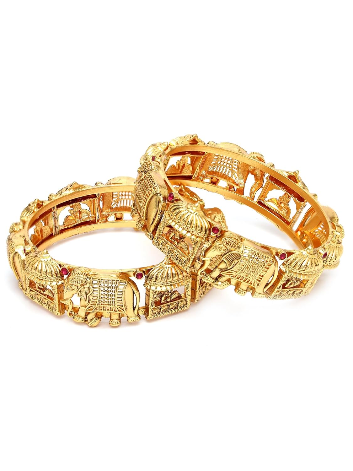 Karatcart Set of 2 Gold Plated Bride Doli and Elephant Design Bangles for Women
