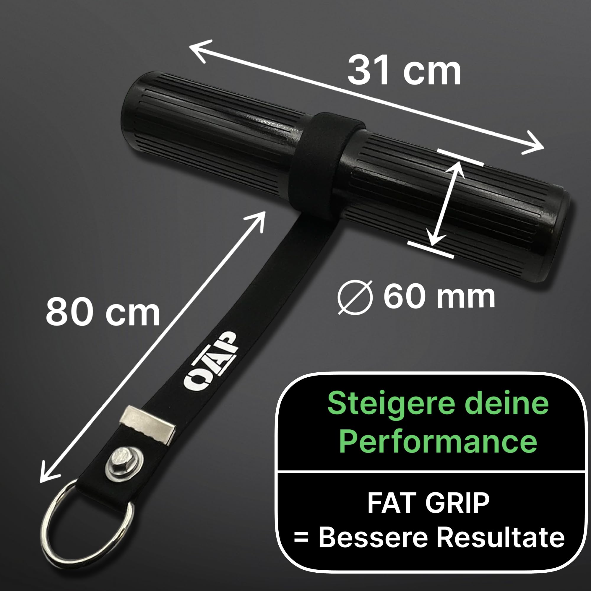OAP Premium ⌀60 mm FAT GRIP Wrist Roller, Handgelenk und Unterarmtrainer für Krafttraining, 100% Made in Germany, Kompatibel mit Loading Pin & freien Gewichten, für Home Gym oder Fitnessstudio