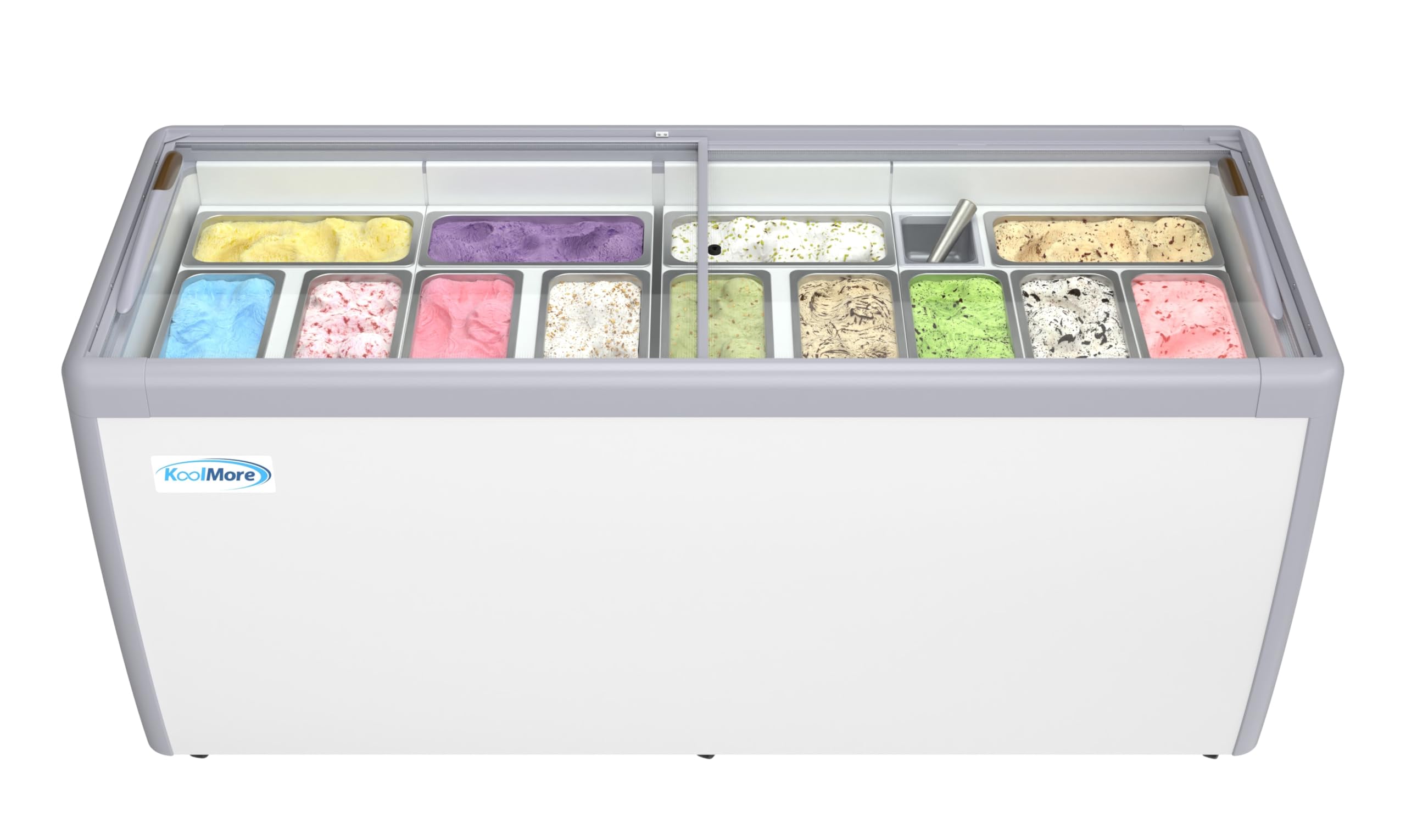 KoolMore KM-GDC-71SD 70 in. 14-Pan Gelato Dipping Cabinet Display Freezer with Sliding Glass Door, 20 cu. ft. ETL Listed
