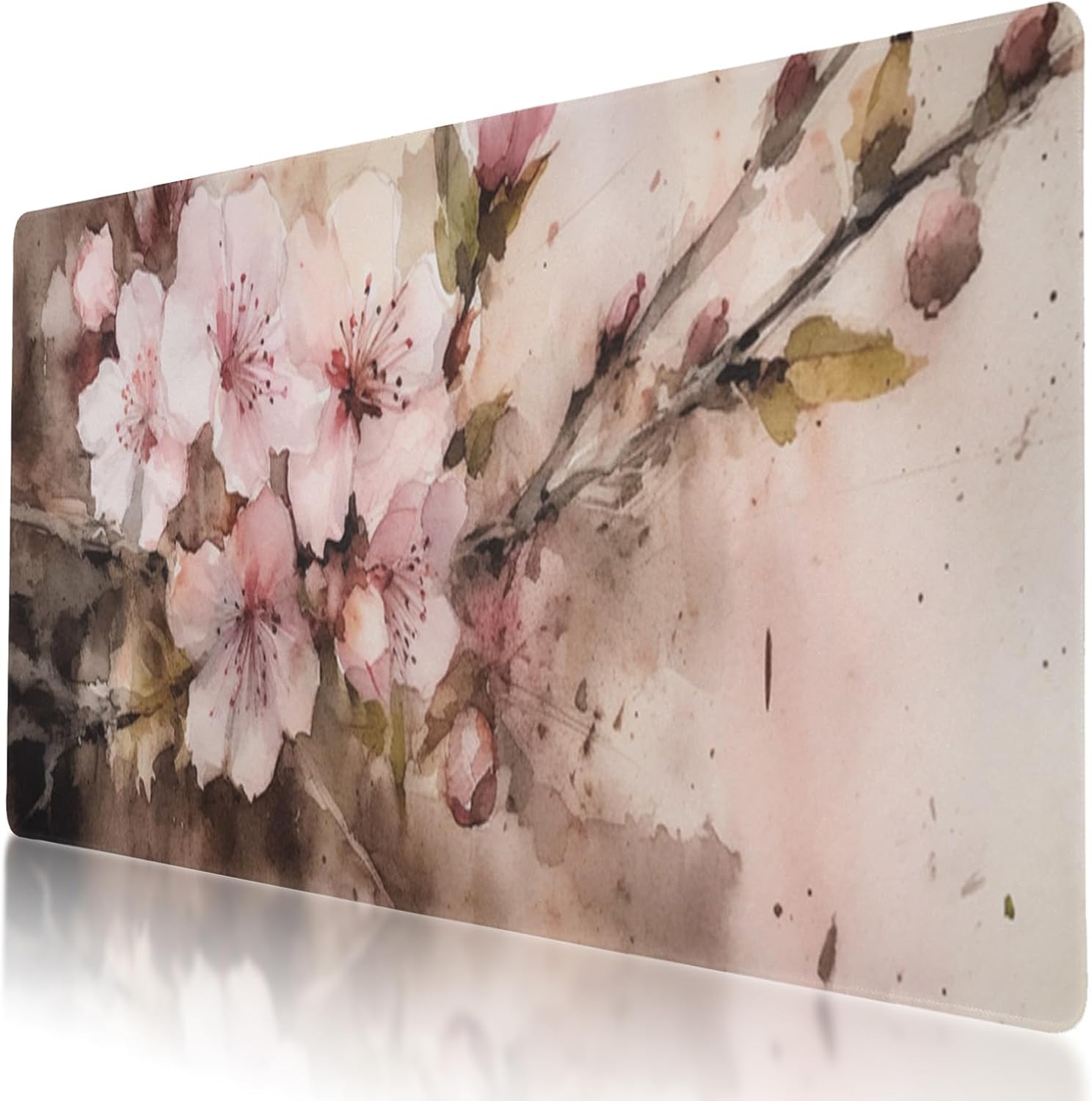 Japanese Cherry Blossom Themed Large Gaming Mouse Pad 35.5 x 16 Inch, Waterproof, Stitched Edges, Perfect for Esports and Office