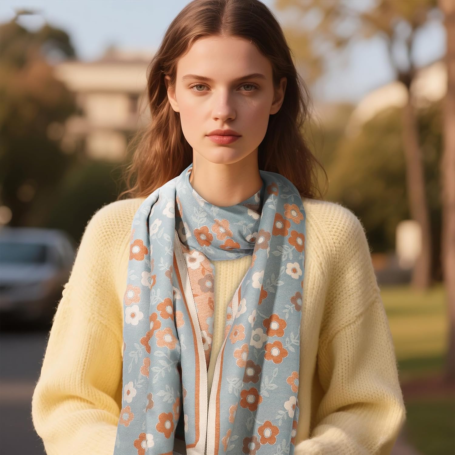 Aroncent Bohemian Winter Scarf: Double Sided Floral Pashmina Wrap Shawl with Tassels - Warm Thick Cashmere Feel Gift - Image 3