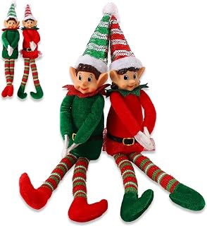 DUBEDAT Christmas Elf Figures - 16 Inch Red & Green Naughty Boy & Girl with Long Legs, Soft Body for Christmas Tree Decorations, Holiday Decoration