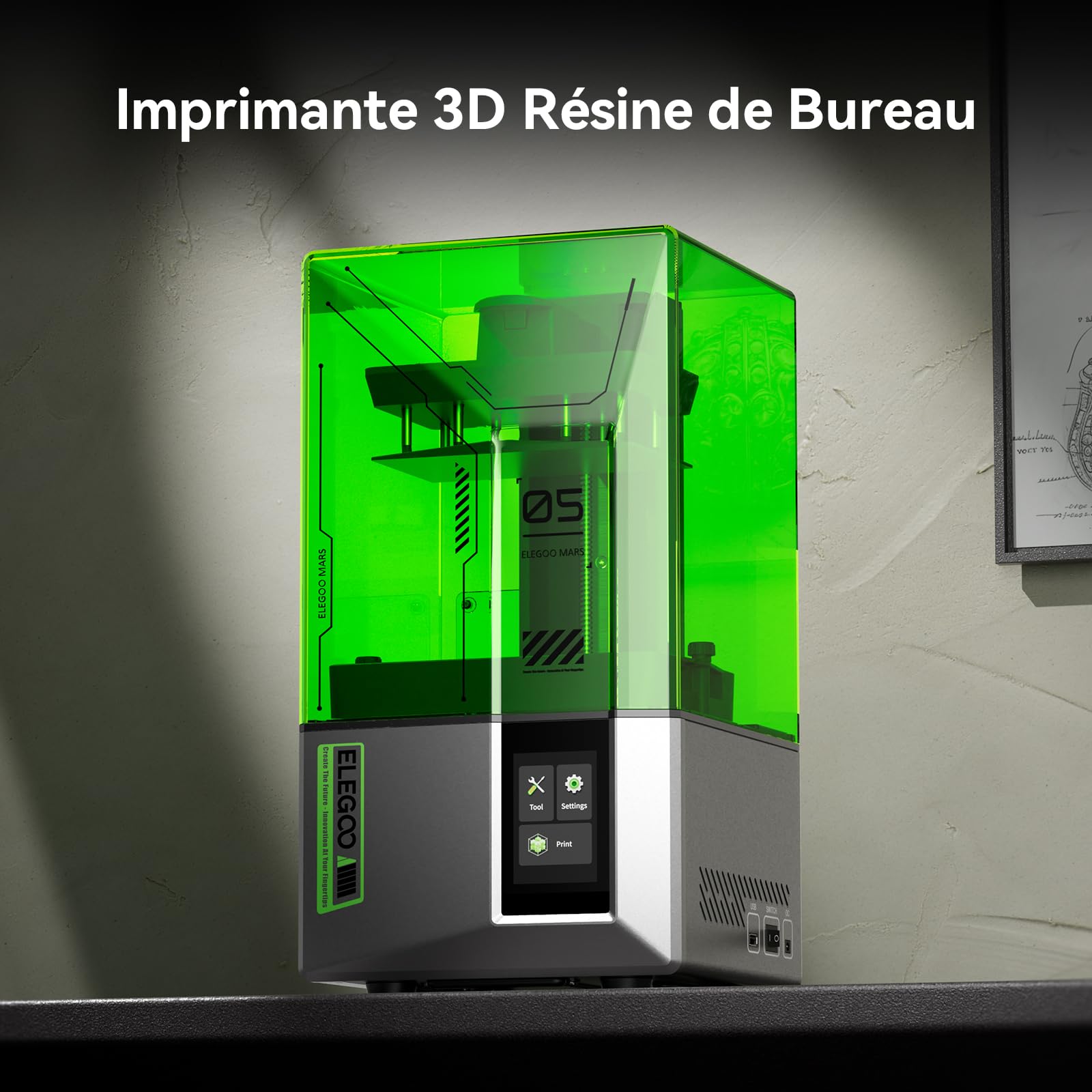 ELEGOO Mars 5 Imprimante 3D Résine avec Écran LCD Monochrome 4K, Nivellement Automatique, Autocontrôle, Resin 3D Printer pour Débutants, Facile à Utiliser, Taille d'impression de 143,43x89,6x150 mm³