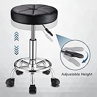 Vista 5 de Taburete redondo con ruedas Silla giratoria ajustable de altura para spa salón masaje negro