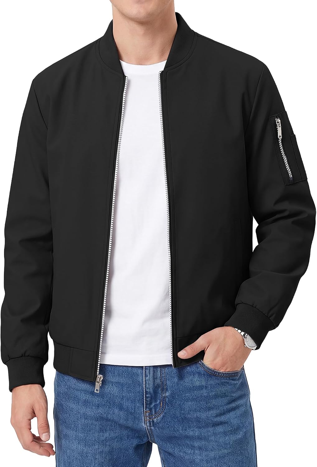 WULFUL Men's Bomber Jacket Lightweight Casual Windbreaker Zip Up Coat with Pocket