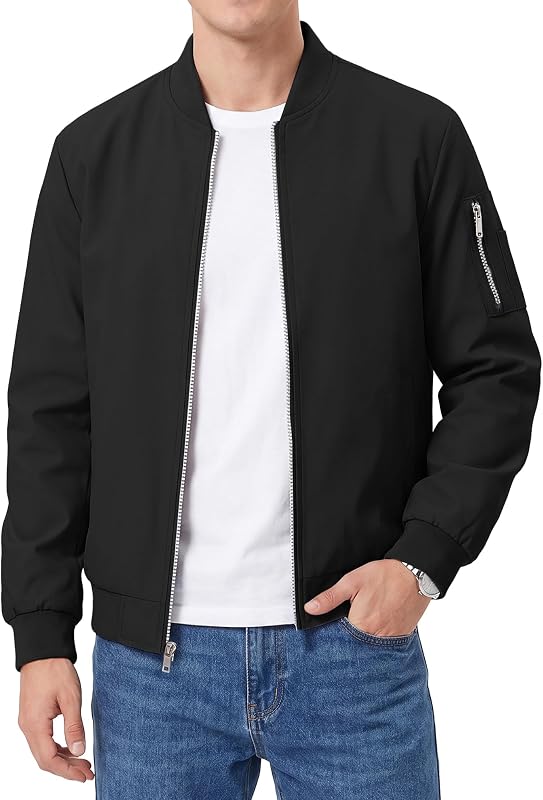 WULFUL campera bomber ligera para hombre, cortavientos informal con cremallera, ropa de calle de primavera y otoño con bolsillos para viajes y trabajo