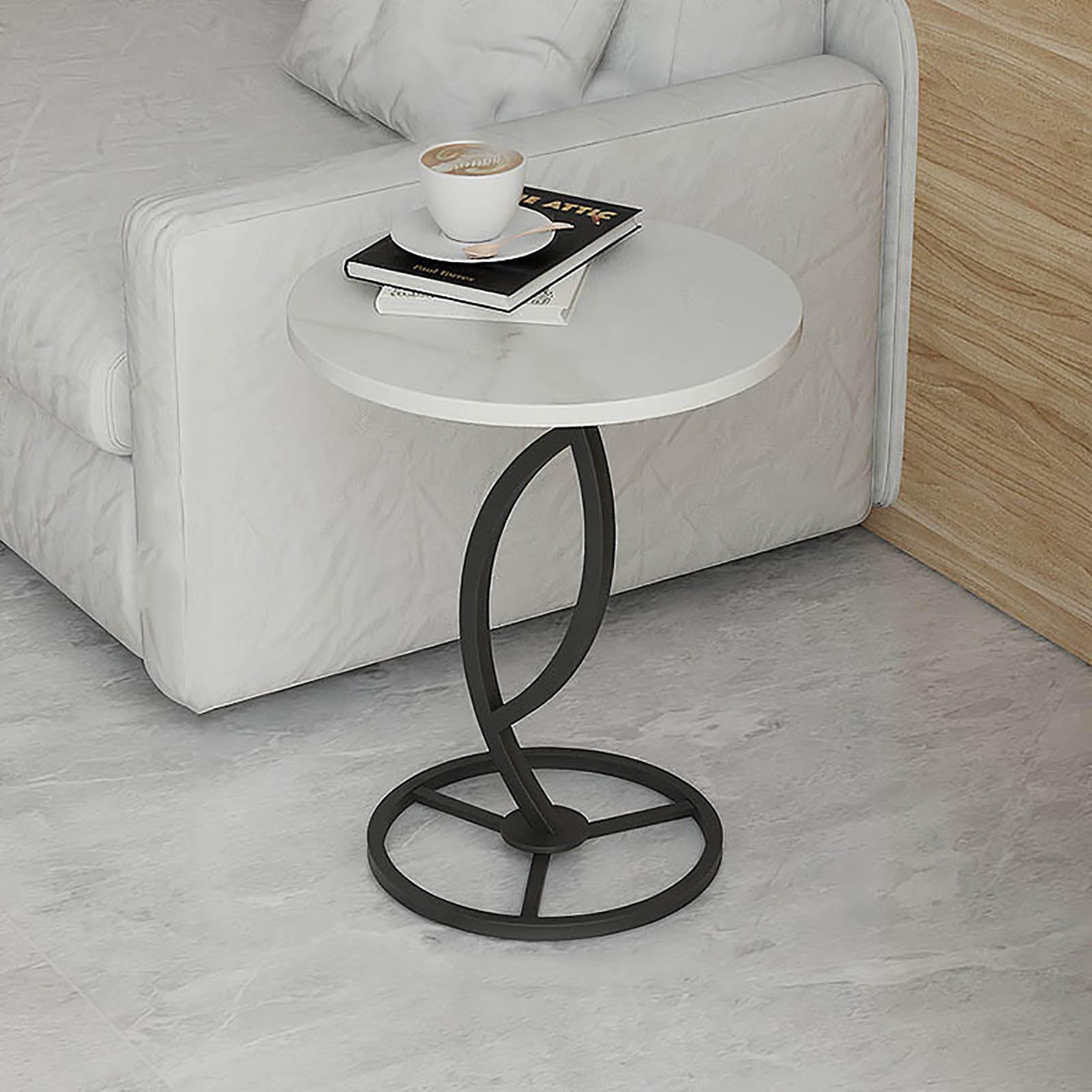 SXZenSpace Modern Round Small End Table,Side Table with Metal Frame Accent Nightstand for Sofa Couch Chair Patio,B,40x53cm(16x21inch)