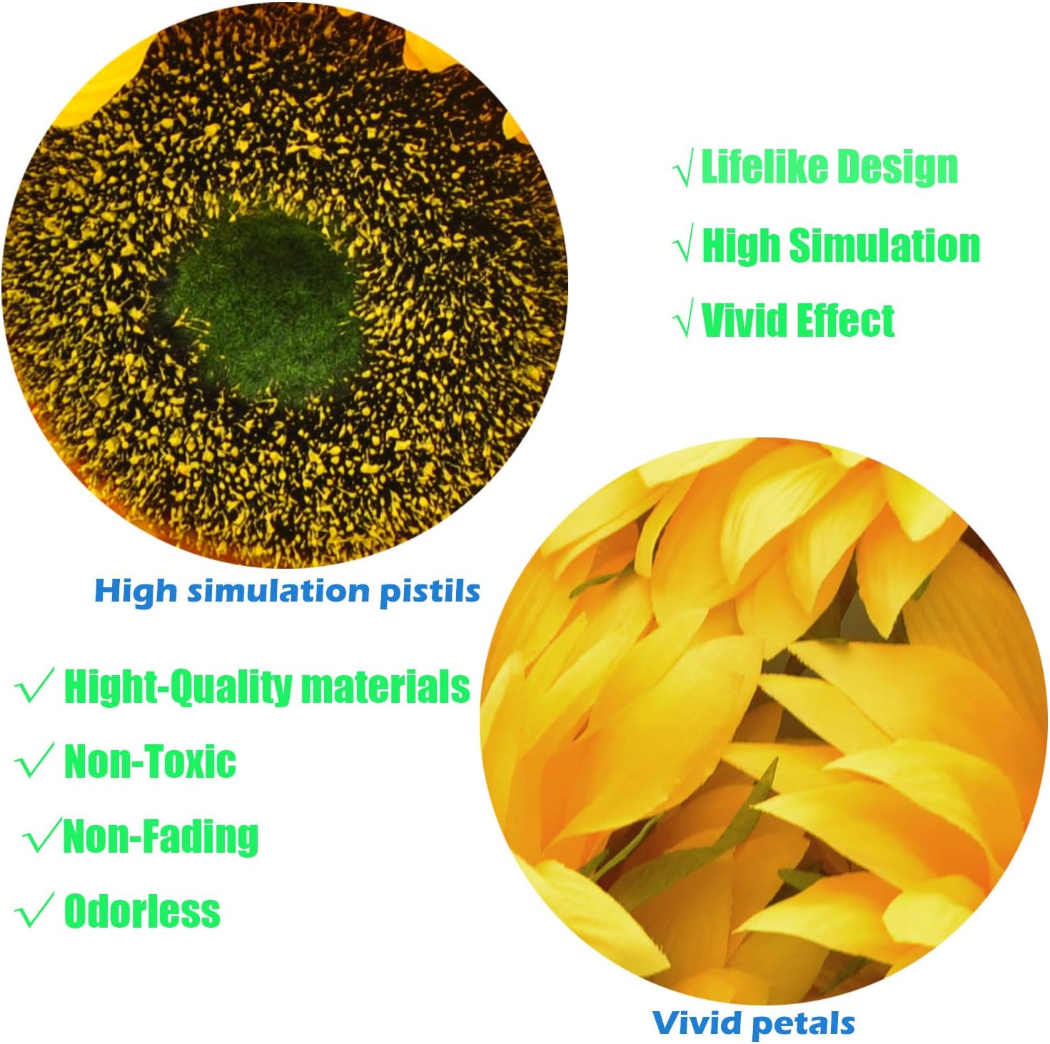 Artificial Flower 6pcs 10''W Big Size Silk Sunflower Heads Real Looking Fake Sunflower for Hat Trim Cake Flower Home Décor Flower Wall Wreath Wedding Baby Shower Photography Props(Yellow)