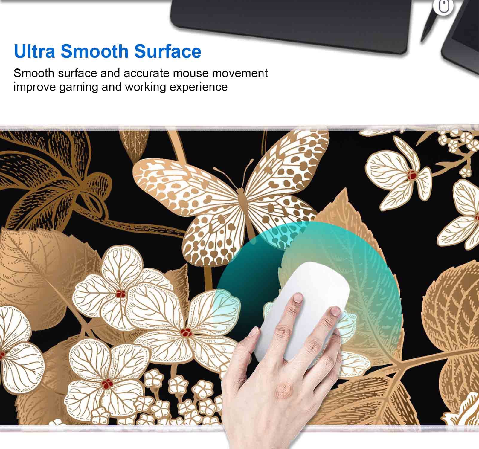 IMAYONDIA Gaming Mouse Pad For Women, Large Non-Slip Rubber Base Mousepad With Stitched Edges, Keyboard Mouse Mat Desk Pad For Work, Game, Office, 31.5x11.8 Inch - Rose Gold Glitter Foil Butterfly - View #11