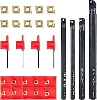 NORJIN Lathe Boring Bar Set, 4pcs S07K/S08K/S10K/S12M-SCLCR06 Lathe Boring Bar Turning Tools Holder Set with 10pcs CCMT0602 Indexable Carbide Inserts and 4 Pcs T8 Wrench