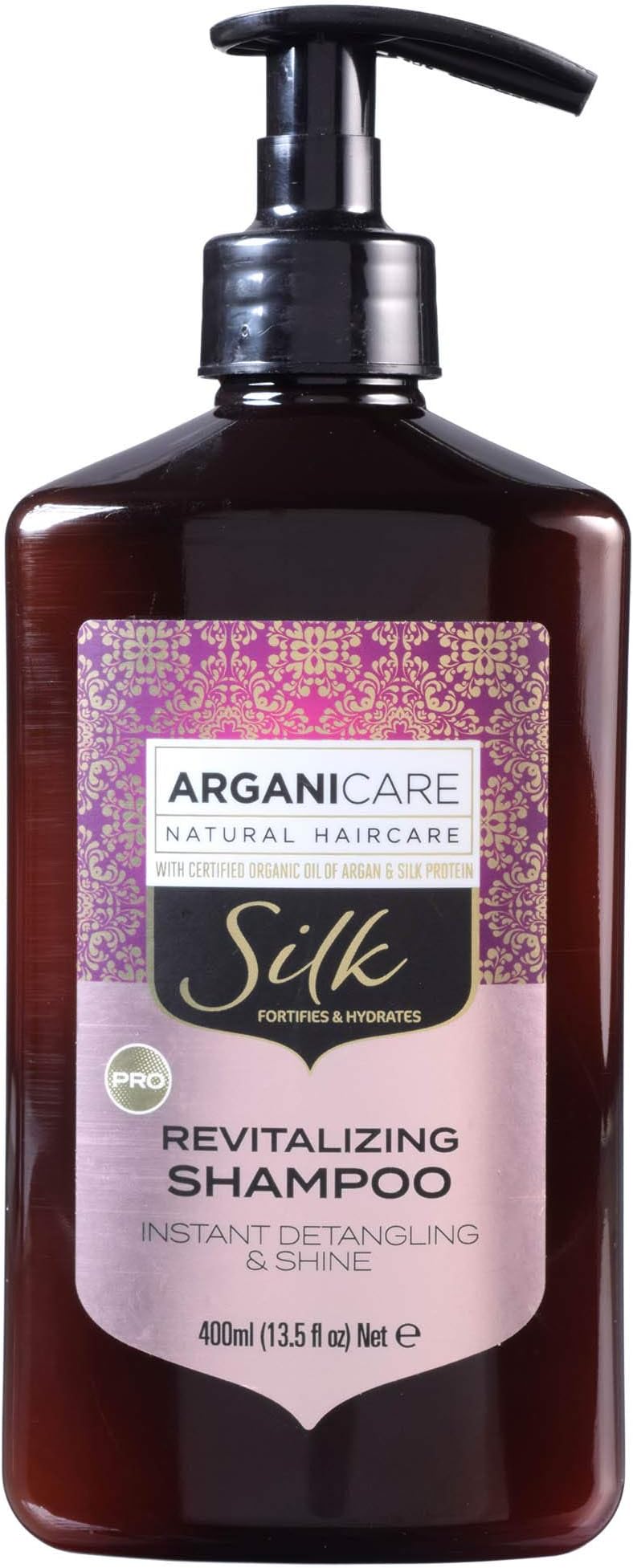 ArganicareOrganic Silk Hydrating Shampoo for Curly, Wavy & Frizzy Hair - Silk Therapy for Hair Enriched with Argan Oil, Witch Hazel, and Chamomile - Hair Detangler and Moisturizing Shampoo | 13.5