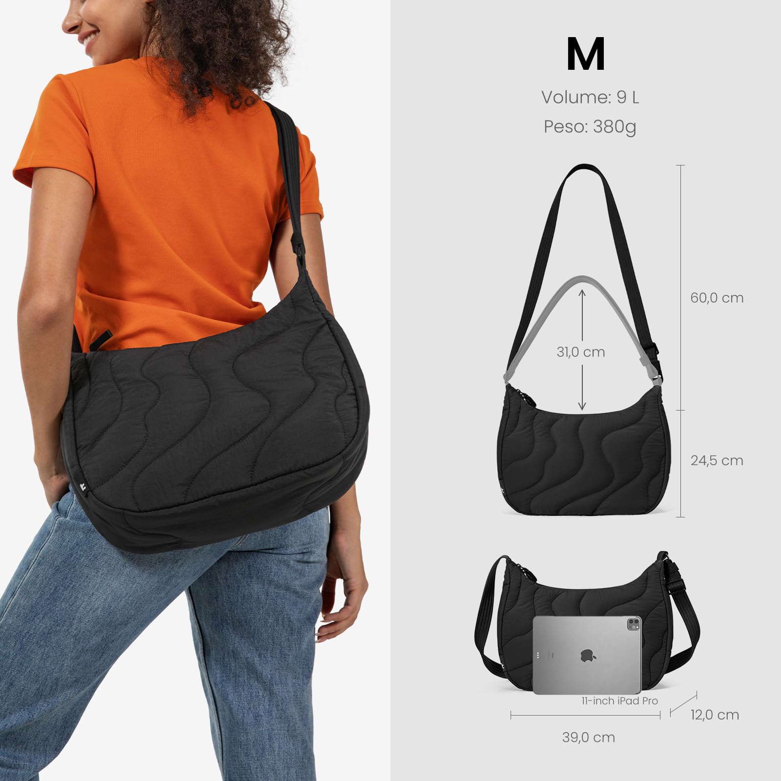 tomtoc 3,5L 9L Borsetta Tracolla Donna Piccola Sling Crossbody, Borsa Donna Puffer Trapuntata Nylon, Borsa Crescent Hobo Viaggio con Tracolla Regolabile e Tasche Interne Organizzate