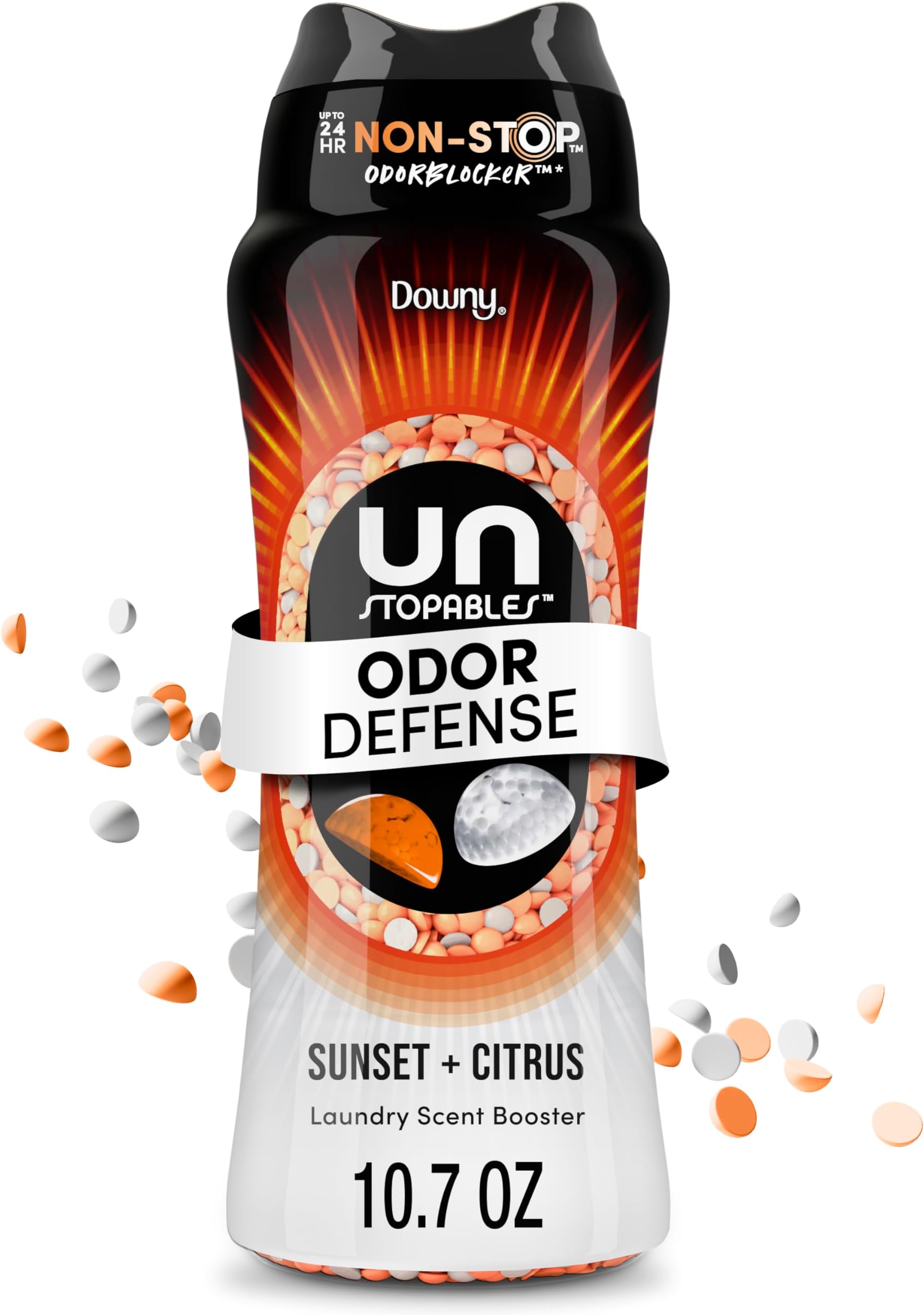 Downy Unstopables Fusions In-Wash Laundry Scented Booster Beads, Sunset and Citrus Scent, 10.5 oz, 2-in-1 All-Day Freshness