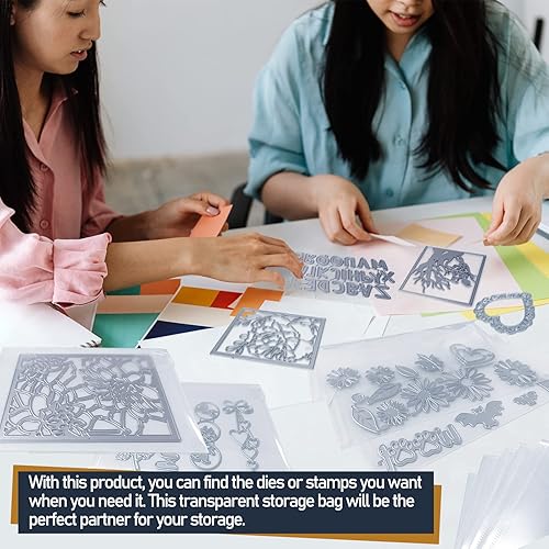 Miniatura 5 de KELIFANG 30 bolsas de almacenamiento transparentes para sellos y troqueles, 7 x 5 pulgadas, bolsillos troquelados para hacer tarjetas de bricolaje,