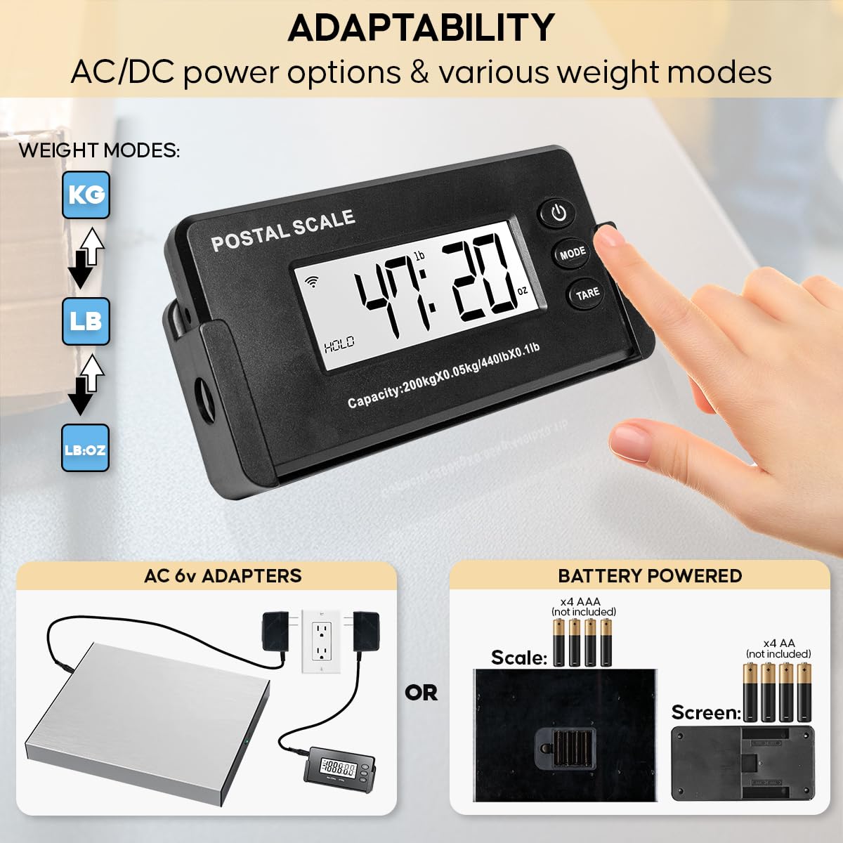 Arkscan S28 Heavy Duty Digital Shipping Scale w/Wireless Display Stainless Steel Postal Scale for Packages of Various Sizes and Weights for Business & Household 3 Units Selection, DC Adapter Included image 2