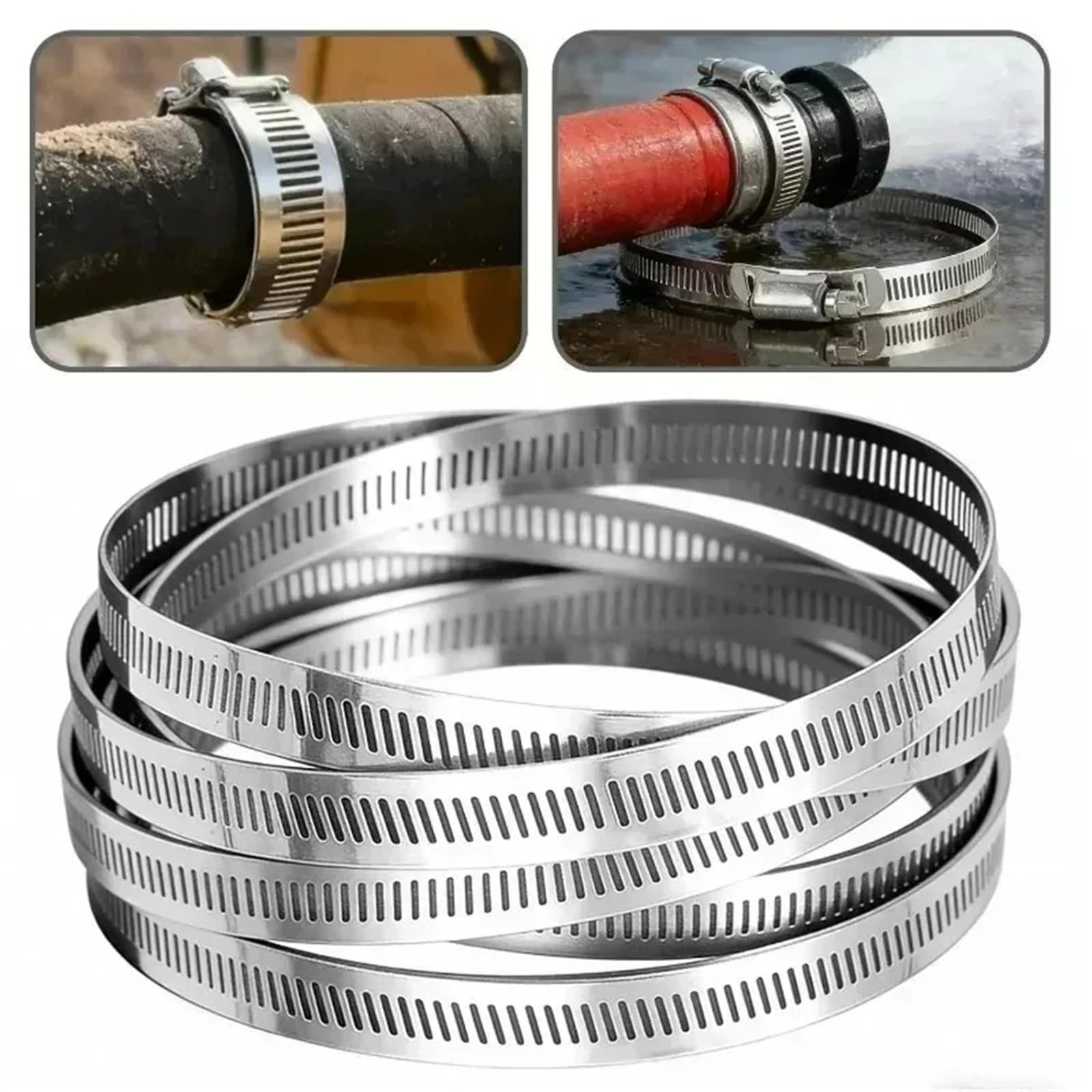 Juego de 3 abrazaderas manguera ajustables, engranaje tornillo sin fin, sujetadores abrazadera acero inoxidable, accesorios for automóviles, y para Manguera(2.5m)