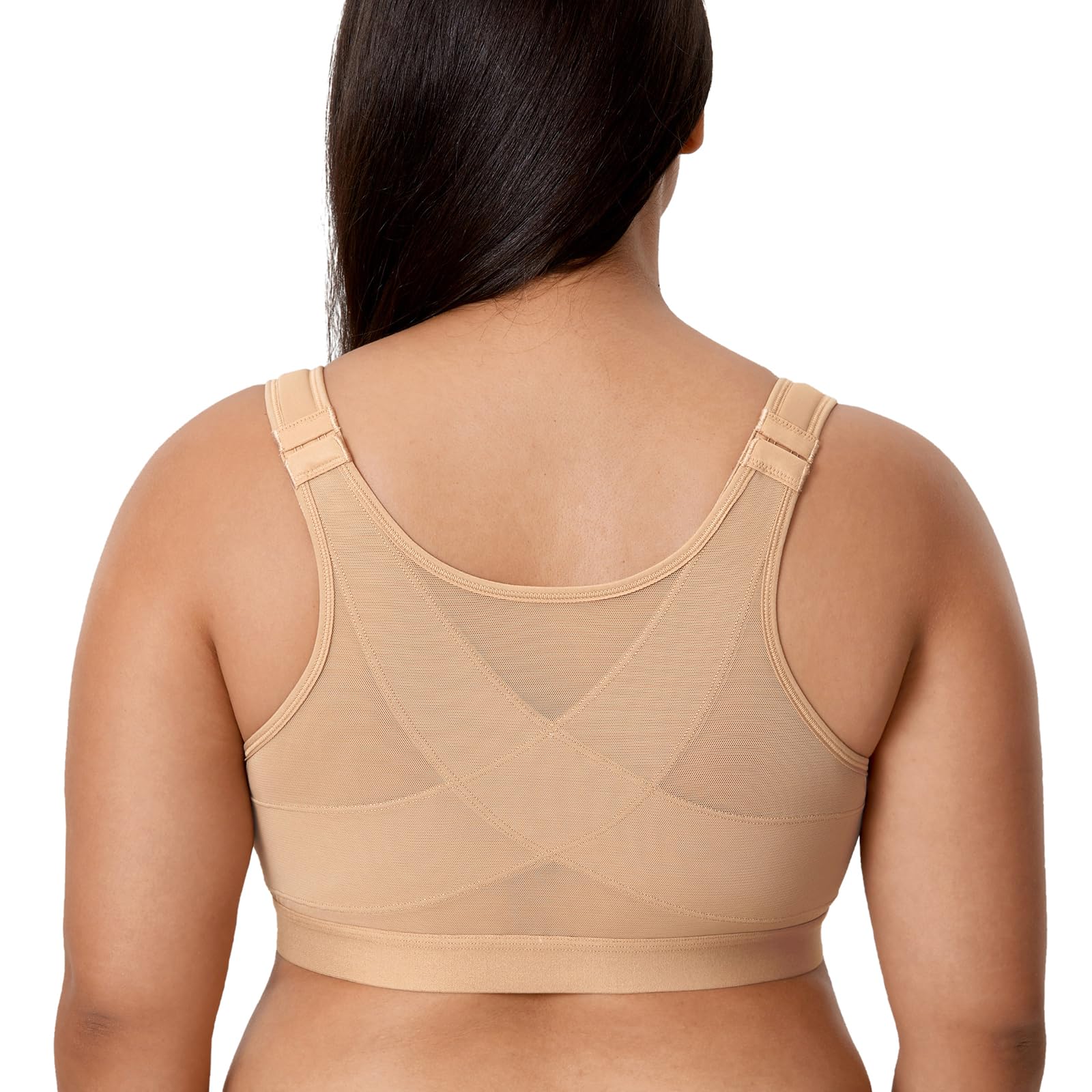 DELIMIRA Women's Front Closure Posture Wireless Back Support Full Coverage Bra