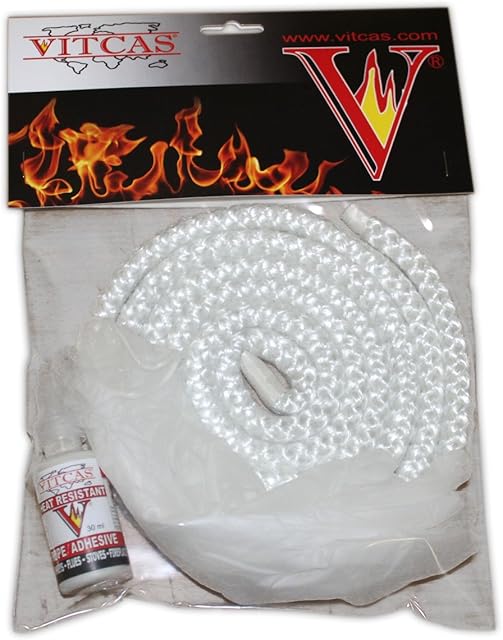 VITCAS White Stove Rope Replacement Kit-high Temperature Adhesive-Protective Glove-Excellent Adhesion Glue-Fire Resistant- 6mm