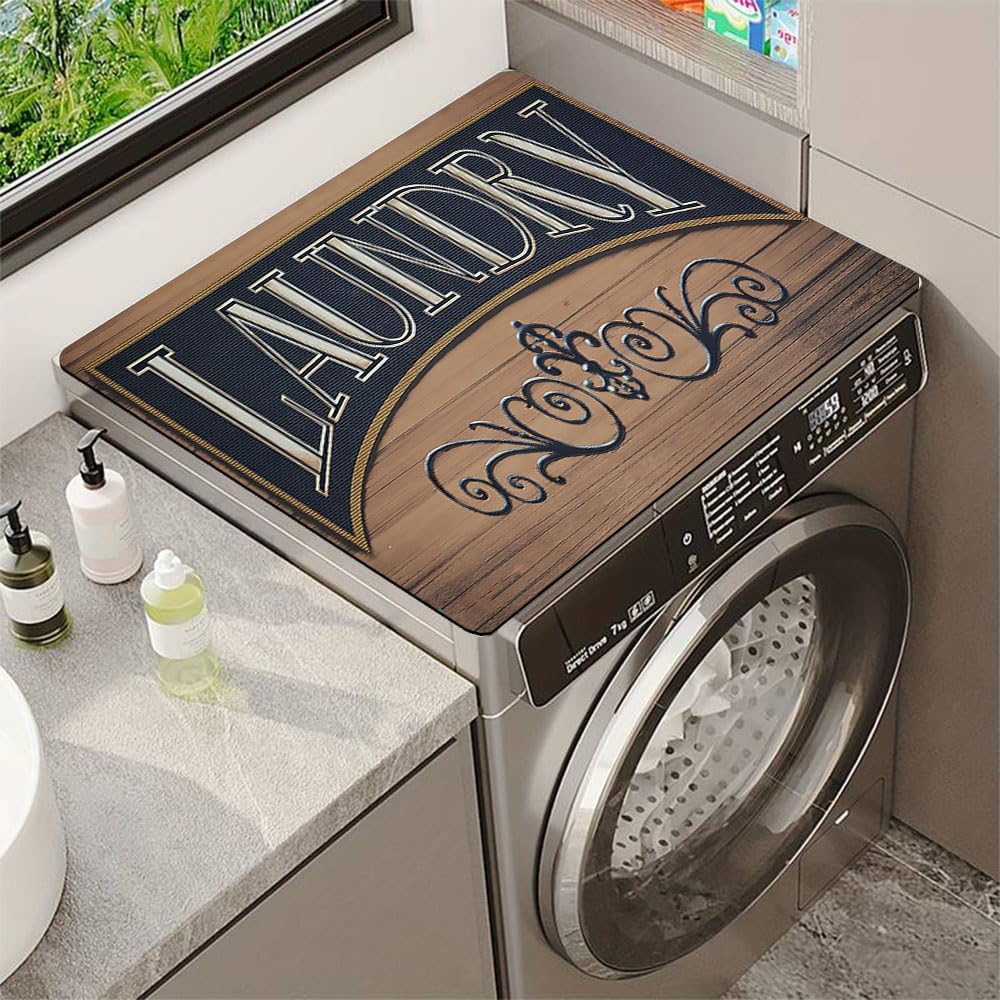 2PCS Washer and Dryer Covers for the Top,Non-slip Dryer Top Protector Mat,23.6" x 19.7" Dust-proof Washing Machine Cover, Washer Dryer Top Covers for Laundry Room Kitchen (brown1-2pcs)