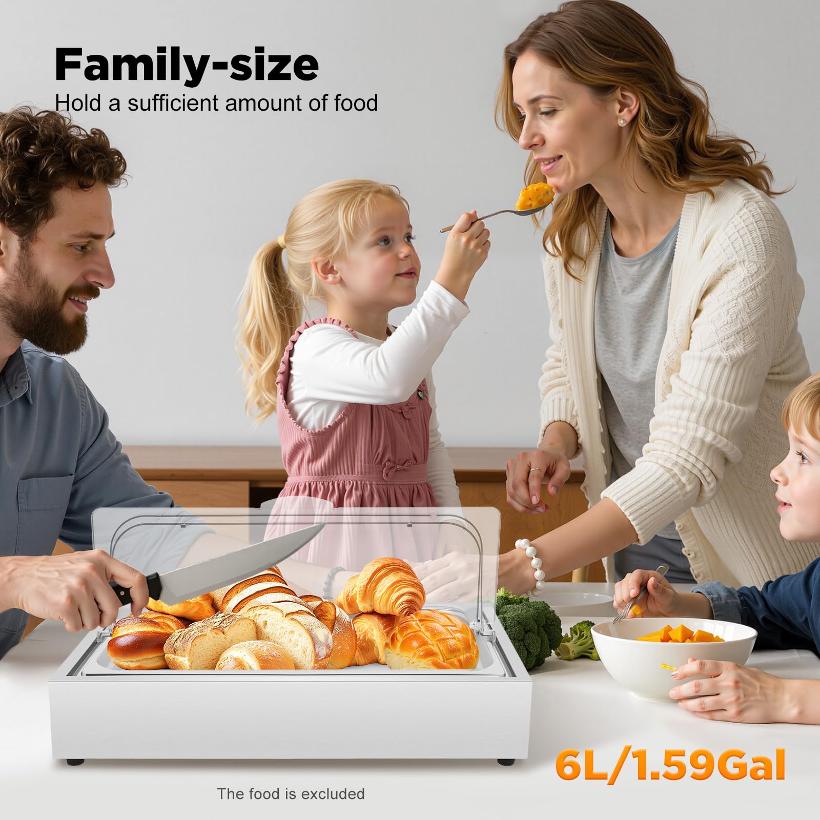 Piatto da portata refrigerante GN 1/1 con cappuccio, in acciaio inox da 6 l, ciotola refrigerante con piastra refrigerante, coperchio trasparente arrotolabile, piatto catering per buffet party