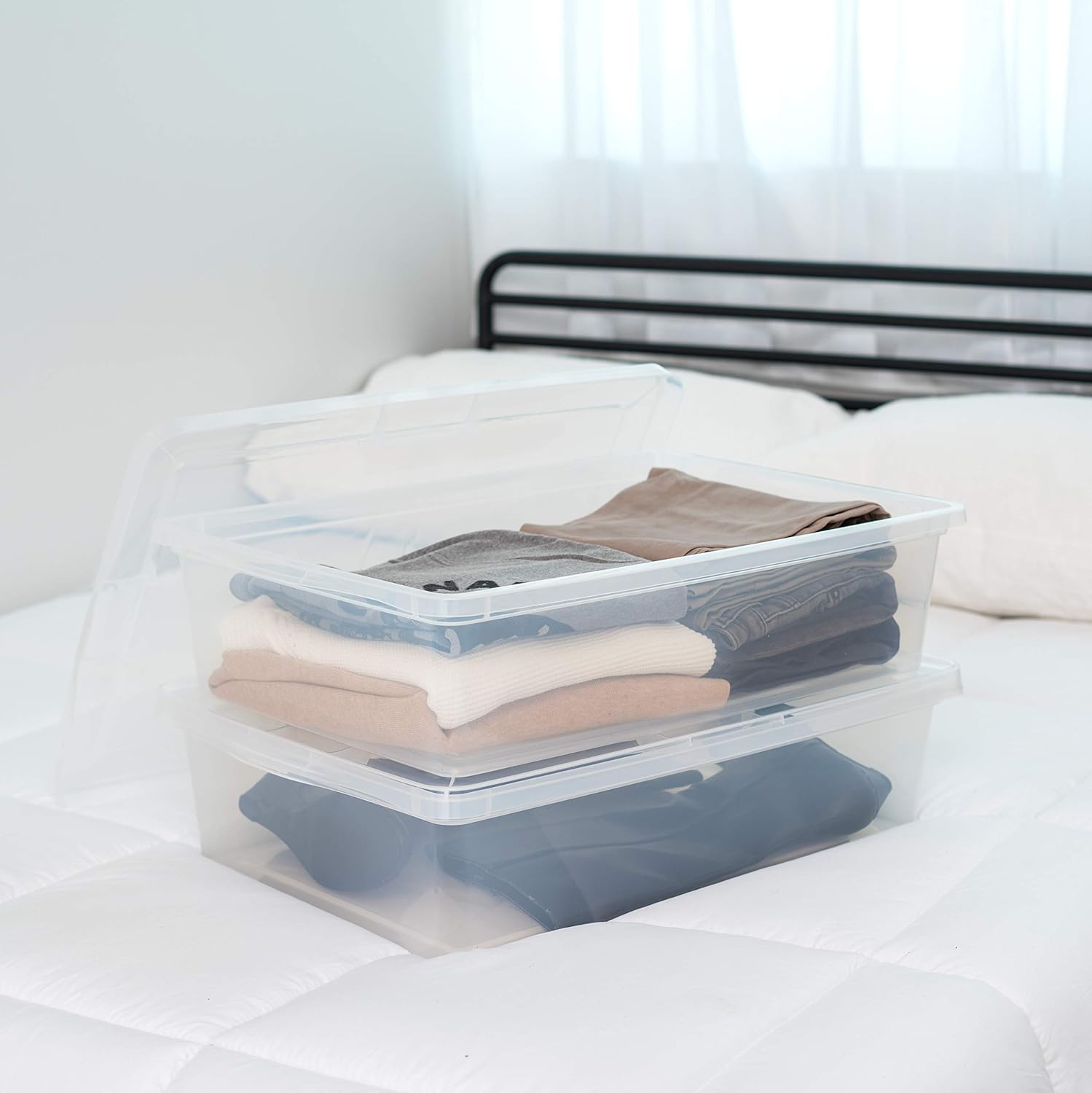 Clear 28 Qt Plastic Stackable Storage Bins with Lids, 6 Pack