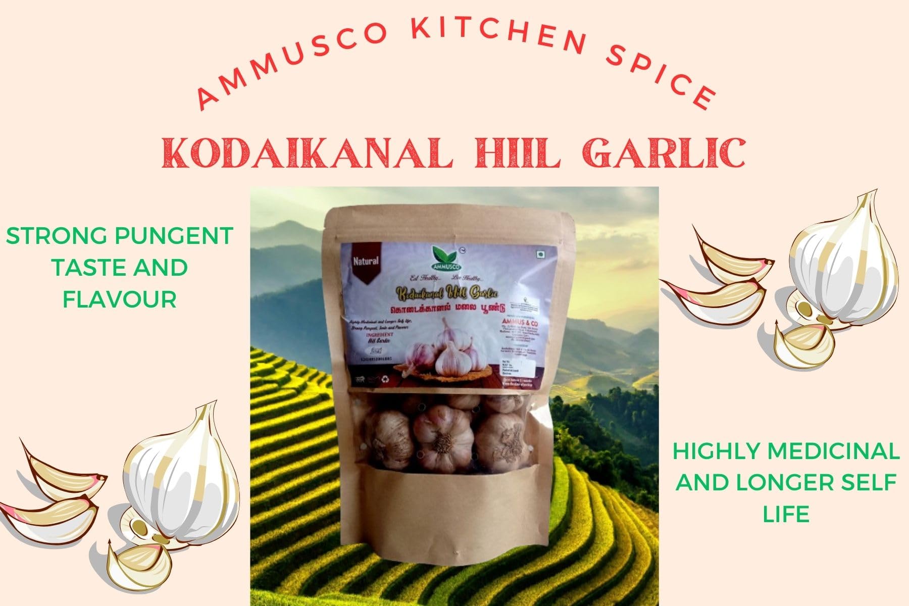 AMMUSCO Premium Kodaikanal Malai Poondu250g | TNAU Lab Tested Nutrient & Mineral Profile | Handpicked from the Misty Hills | Natural Mountain Garlic | Rich Aroma & High Pungency — Amazon image 3