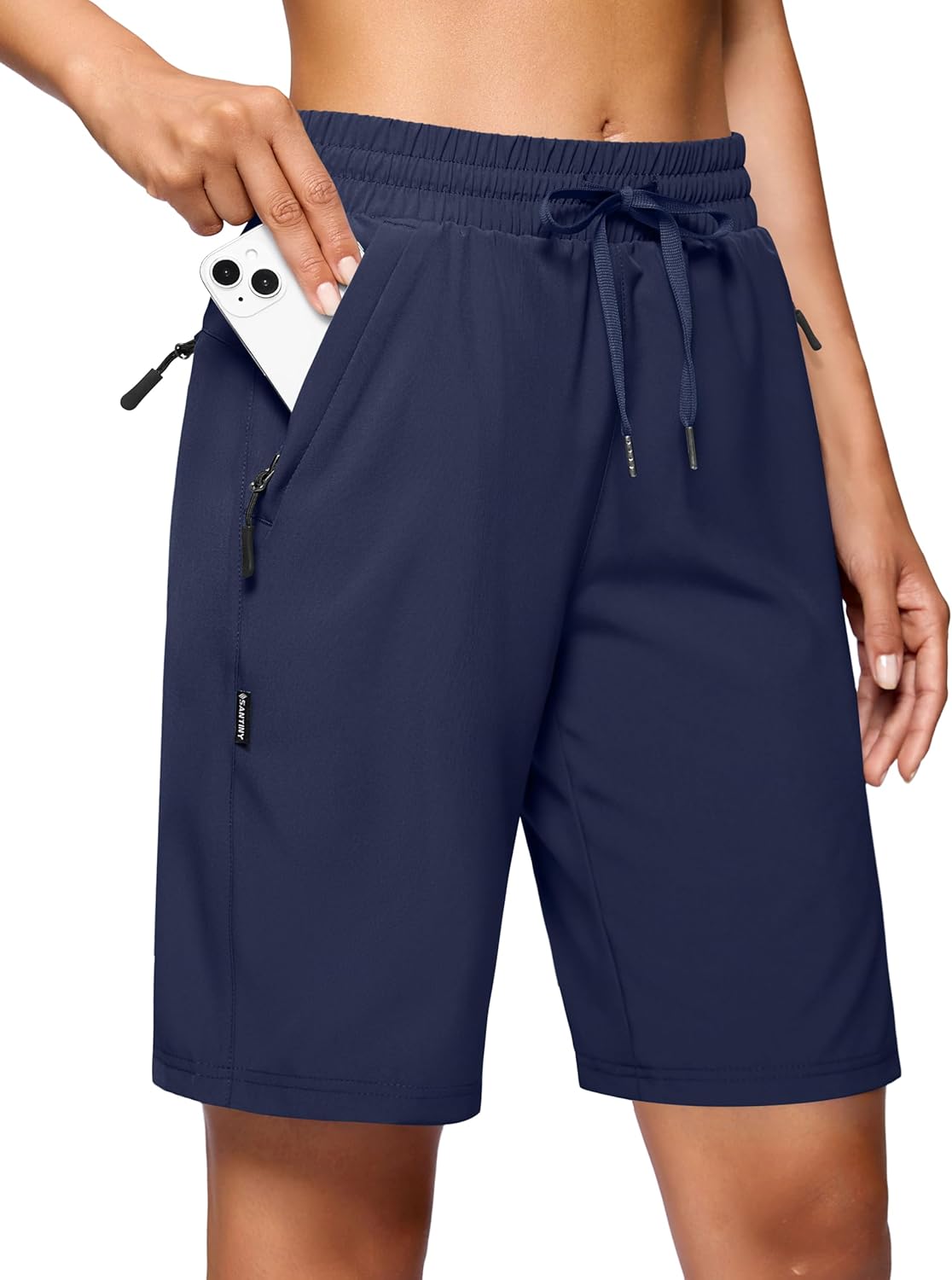 SANTINY Women's 7''/ 9'' Hiking Shorts with 3 Zipper Pockets Lightweight Quick Dry Long Athletic Golf Shorts for Women Casual