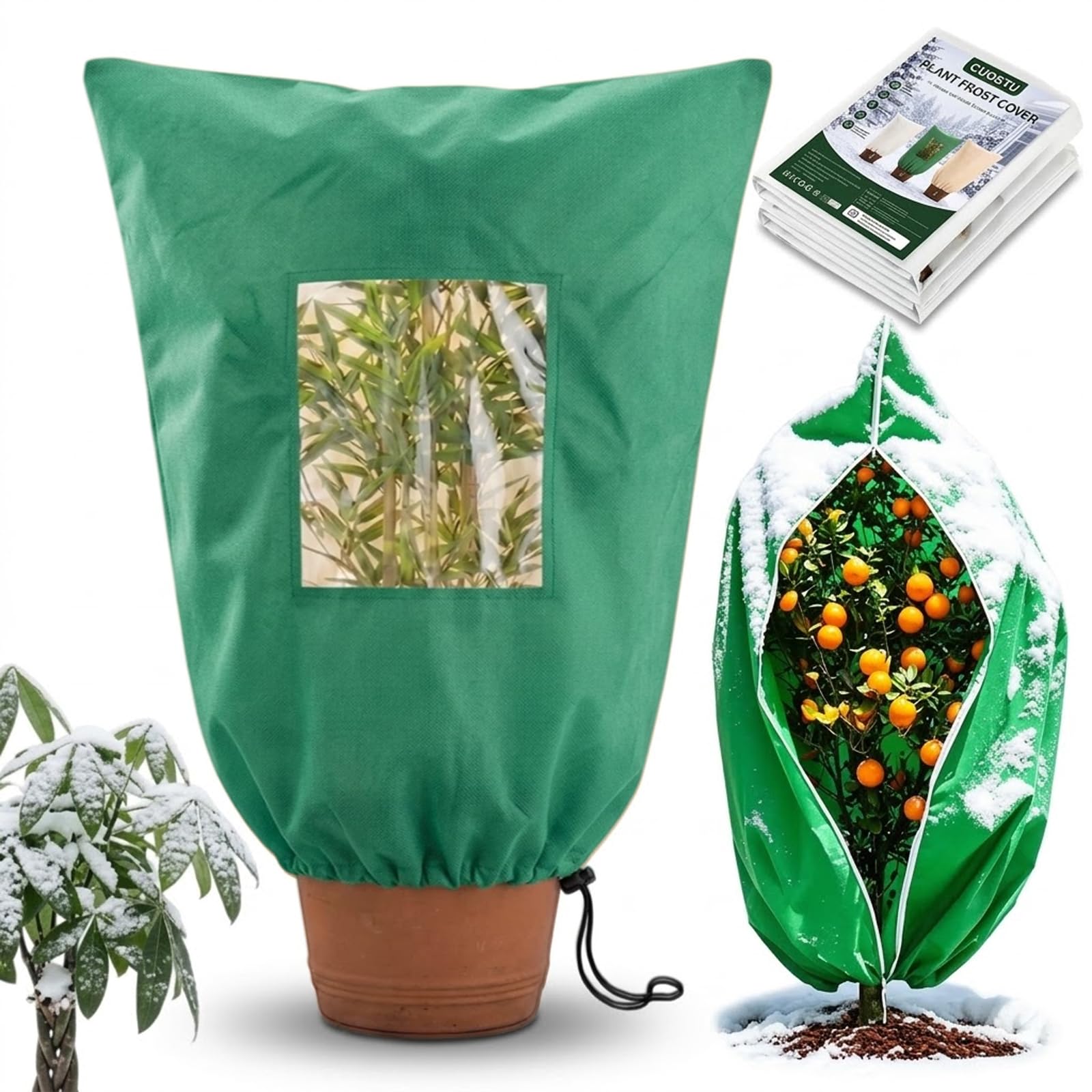 Plant Frost Protection Cover with View Window ＆ Zipper，G：10：60*80cm
