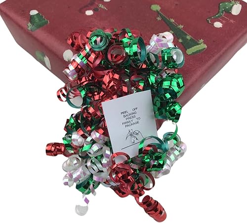 Miniatura 2 de MMvolesy Rizos festivos en rodajas finas, lazos de Navidad, lazo de regalo de Navidad, día de San Valentín, lazos autoadhesivos para regalos,