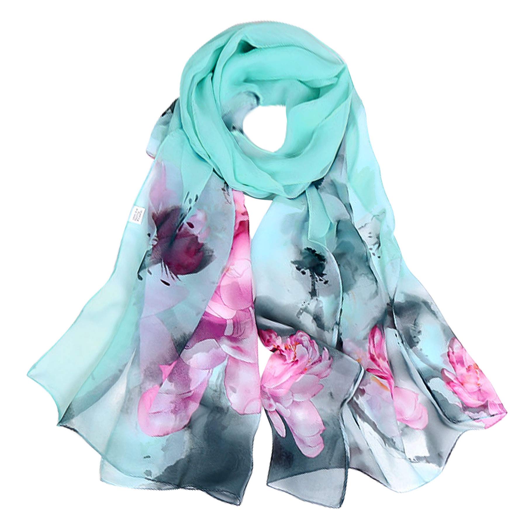 BLURBE Chiffon Scarf Women - Ladies Scarves Lightweight Floral Print Chiffon Scarfs Shawls and Wraps for Womens Spring Autumn
