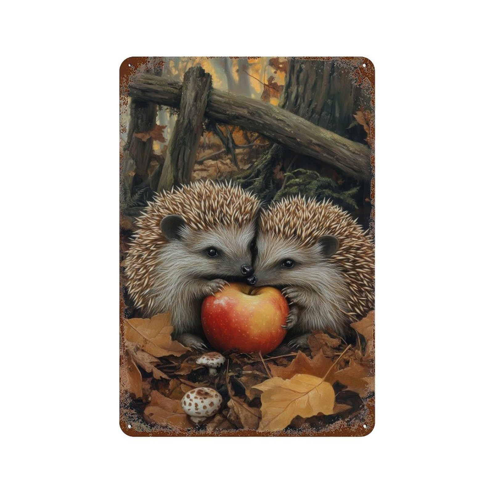 Hedgehog Pair Cottagecore Decor Dark Academia Enchanted Animal Illustration Vintage Nature Rustic Aesthetic Wall Decor Art Metal Tin Poster Modern Home Decor Art Home Bar Shop Decorations Vintage Sig