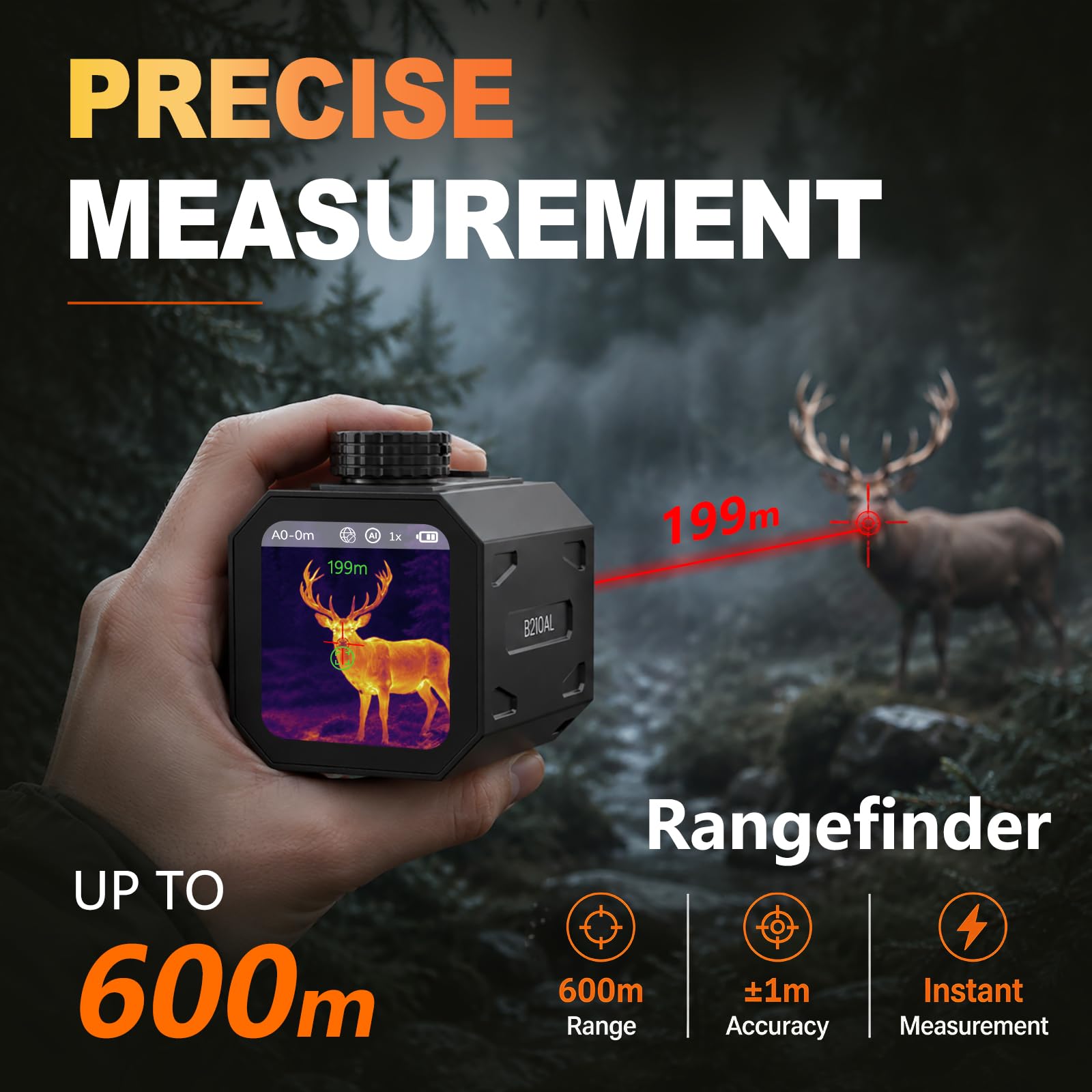 Monocular térmico B210AL, pantalla táctil grande de 5,49 cm | Alcance de visión nocturna de 256 × 192, rango de objetivo de 656 yardas, para caza y rescate al aire libre, IP65