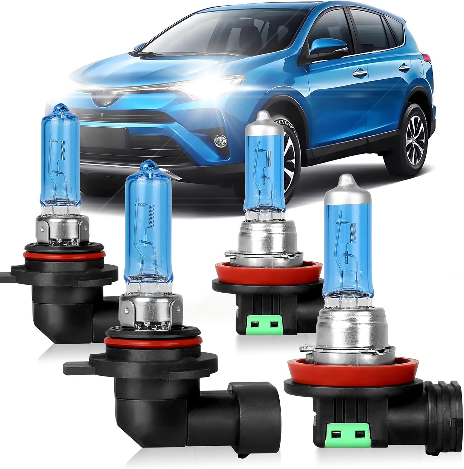 Fit for TOYOTA RAV4 2016 2017 2018 High Performance Halogen Headlight Bulbs,9012 High Low Beam +H11 Foglamp Replacement Bulbs Kit, Plug and Play,Pack of 4 (TOYOTA RAV4 2016-2018)