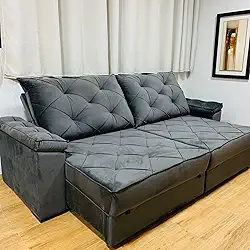 Sofá Modelo Everest Retrátil Com Molas Ensacadas 2,30m Cinza