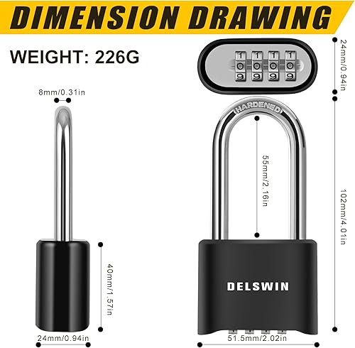 Miniatura 6 de DELSWIN Candado de combinación para exteriores, resistente a la intemperie, 4 dígitos de 2.5 pulgadas de largo, candado de combinación para puerta