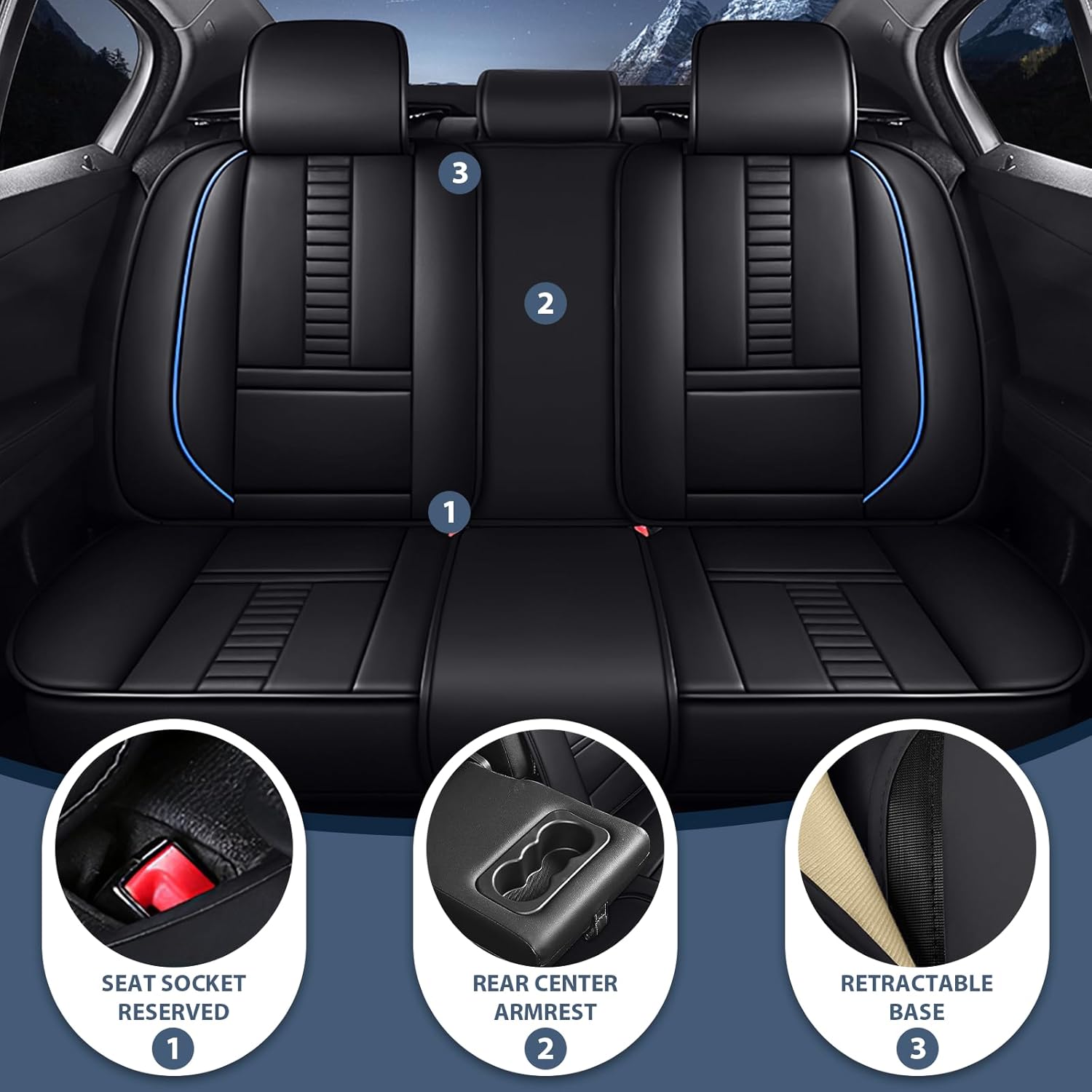 Car Seat Covers for Dodge Ram 1500 2002-2025, Waterproof Seat Covers Stylish Sport Seat Protector Full Wrapped Seat Cover with Pillows(Full Set Luxury/Black-Blue)