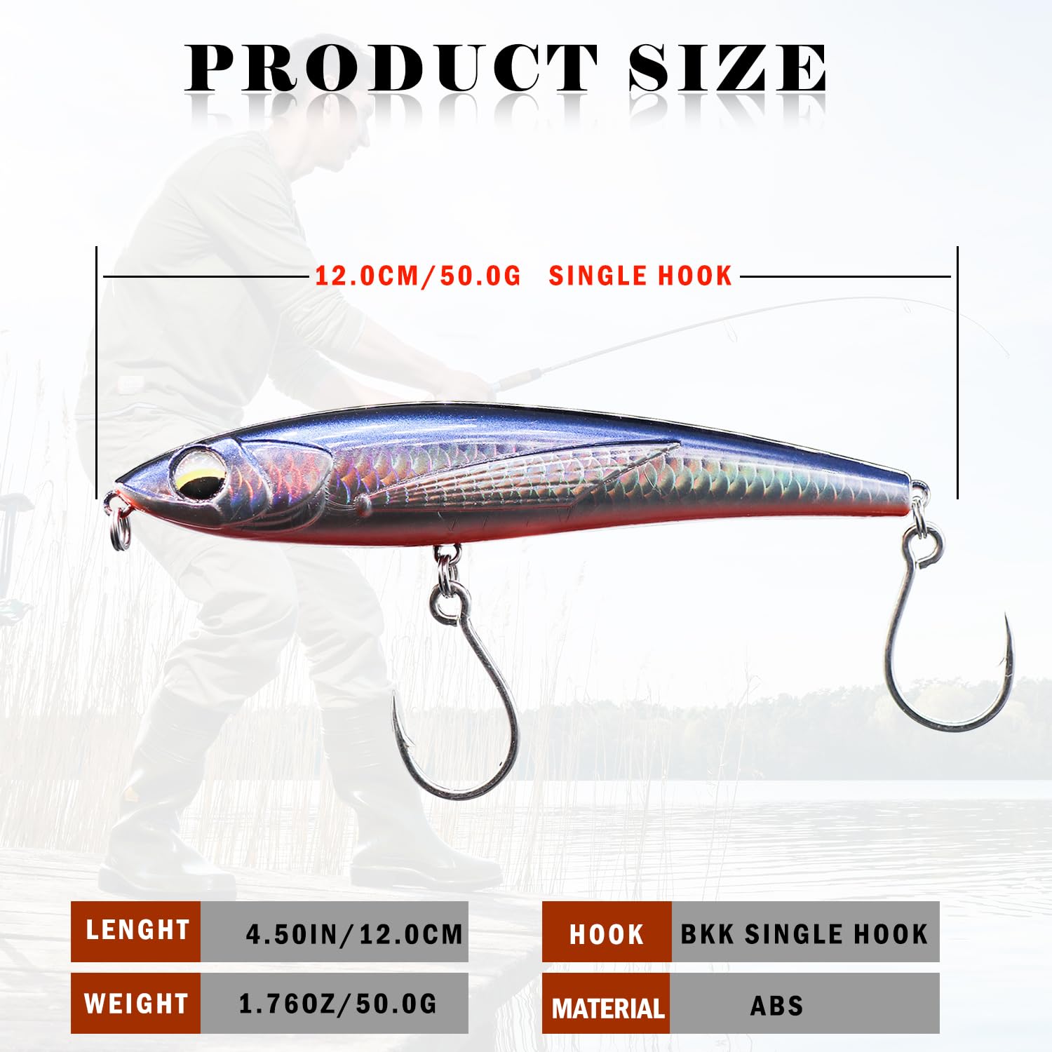 TABKSOLA Long Range Sea Fishing Lure – 12cm/50g Casting Pencil, Automatic Weight System For Bream, Tuna, Cod, Saltwater Fishing