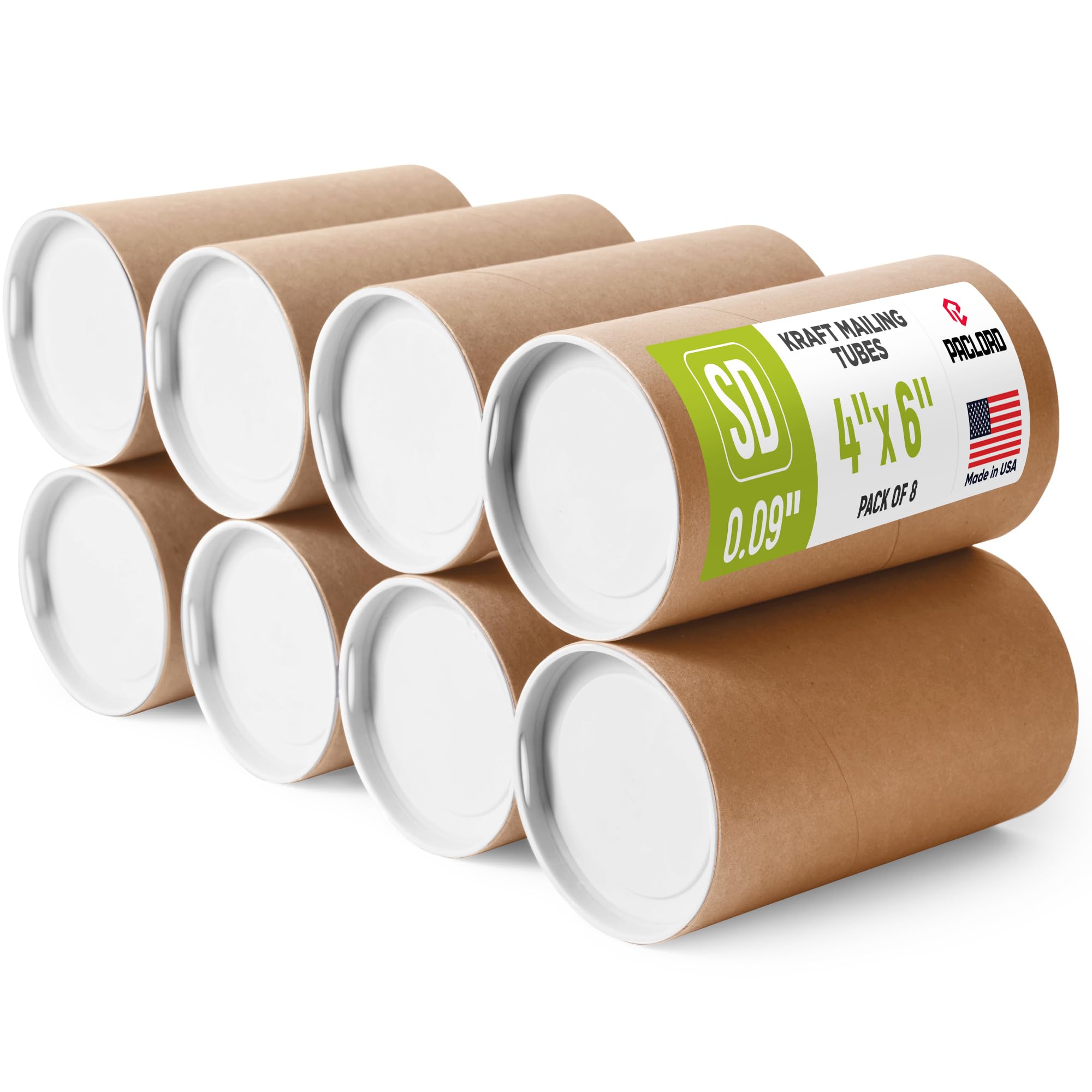 Versandrollen aus verstärktem Kraftpapier, 10,2 x 15,2 cm, 8 Röhren mit je 2 Kappen, USPS-zugelassene Posterröhre, hergestellt in den USA, Kartonröhre für Versand und Aufbewahrung von Postern,
