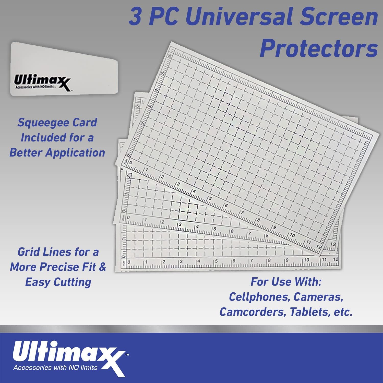 Ultimaxx 3 Universal 5" Screen Protectors + 1 Squeegee Card for Digital Cameras, Camcorders and Cell Phones