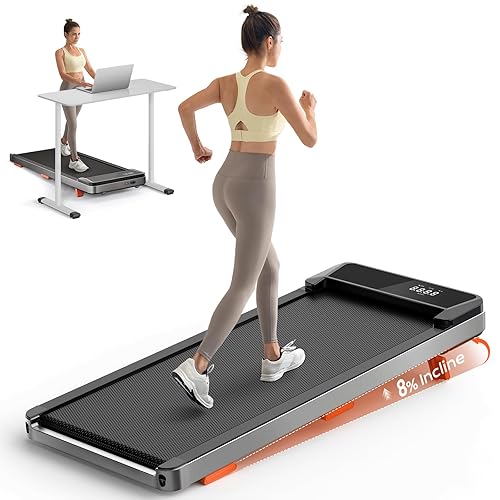 TREAFLOW Walking Pad,Treadmill with Incline for Home Office, 2.5HP Portable Under Desk Treadmill with 265 Lbs Capacity,Remote Control, Led Display - Silver