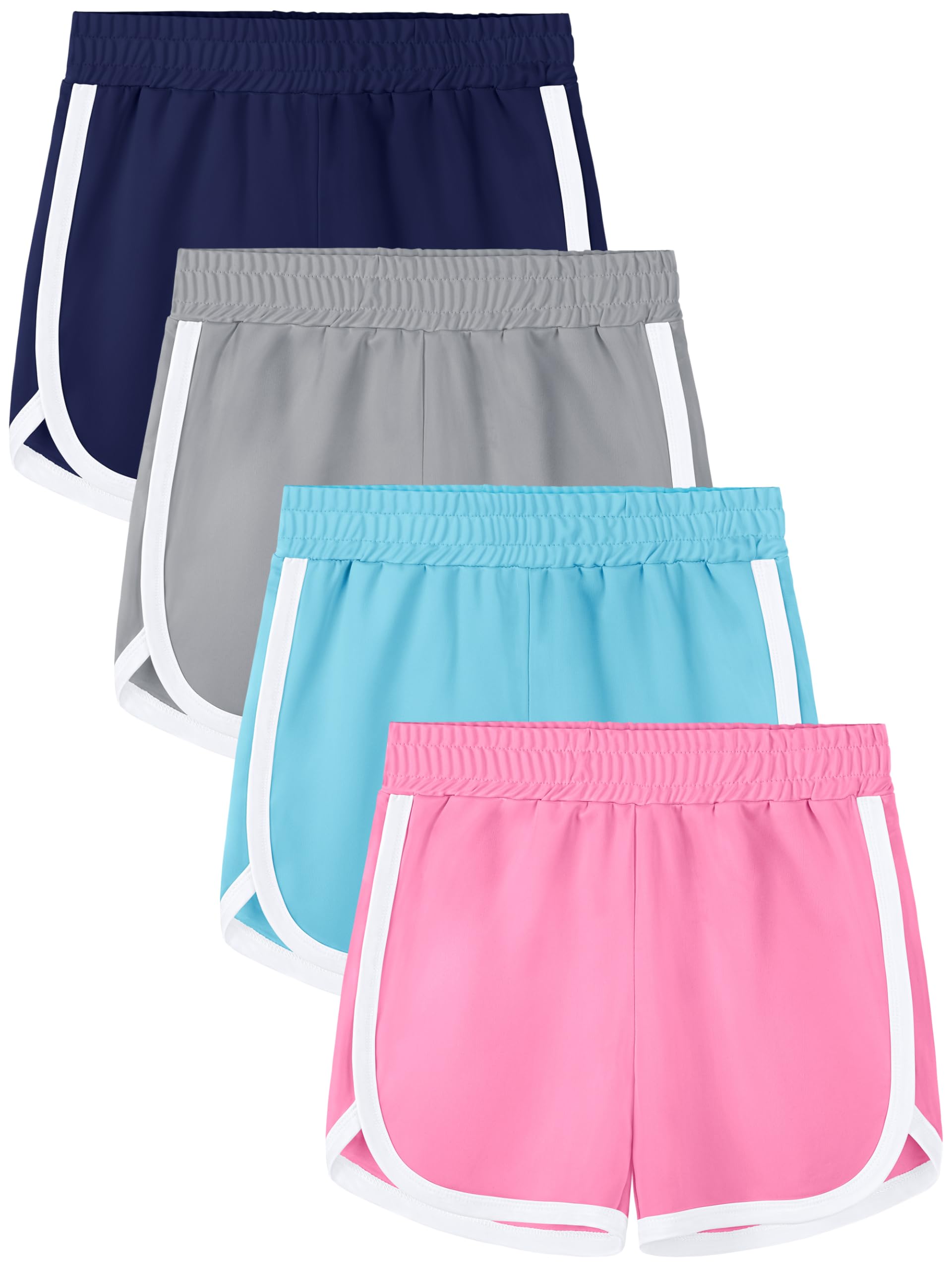 Aikuco 4 Packs Girls Athletic Shorts Toddler Soccer Running Active Dolphin Dry-Fit Kids Gym Workout Performance Shorts